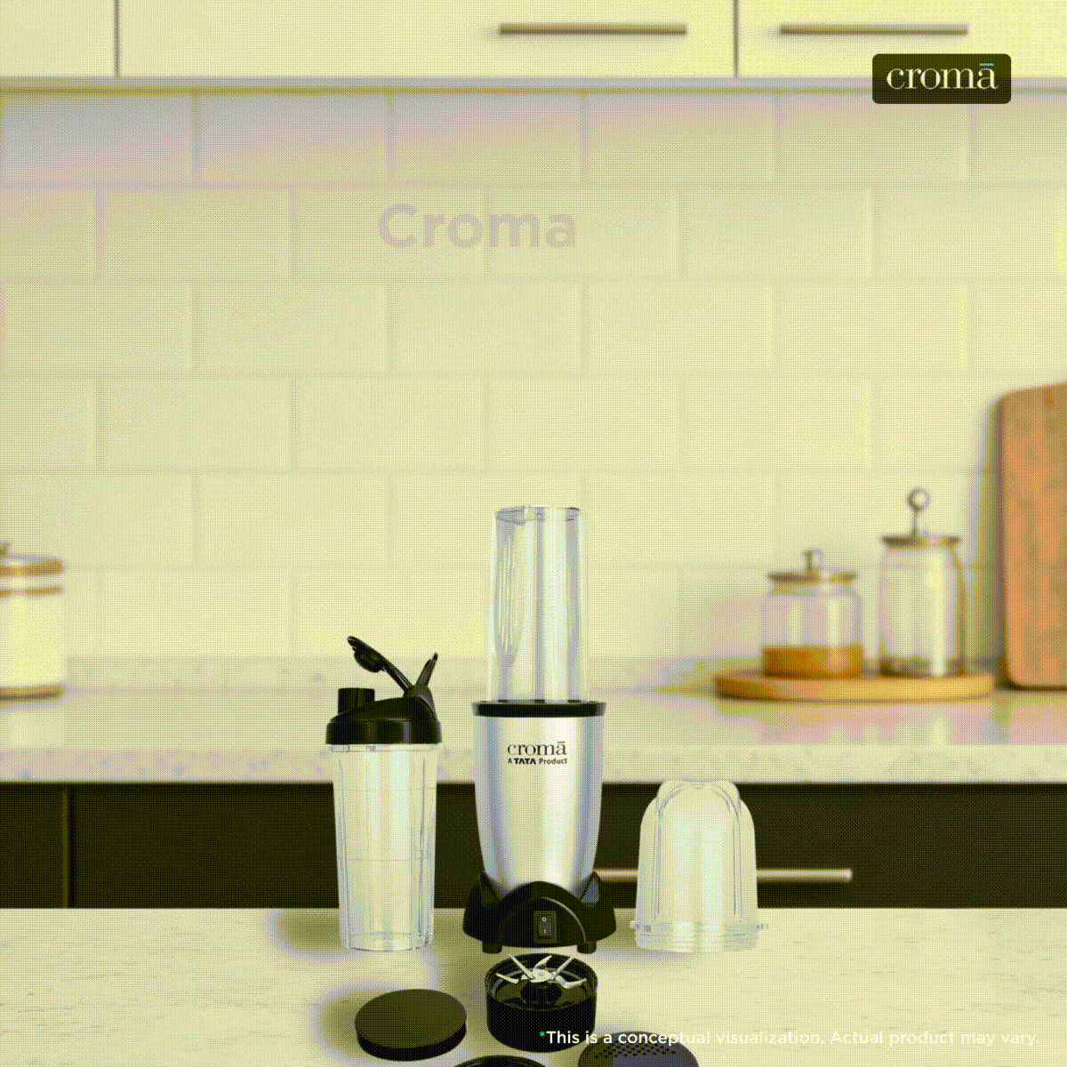 Croma Personal 450 Watt 2 Jars Mixer Grinder Blender (19000 RPM, Bullet Motor, Silver and Black)_1