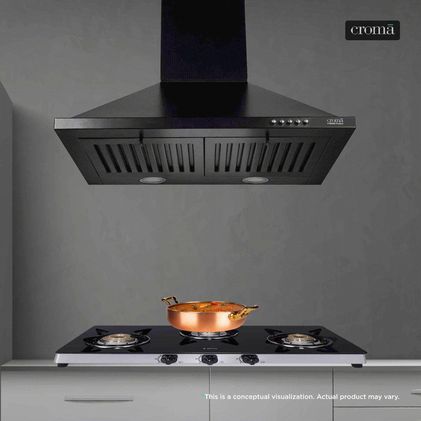 Croma AG1108 60cm 900m3/hr Ducted Wall Mounted Chimney with Push Button Control (Black)_1