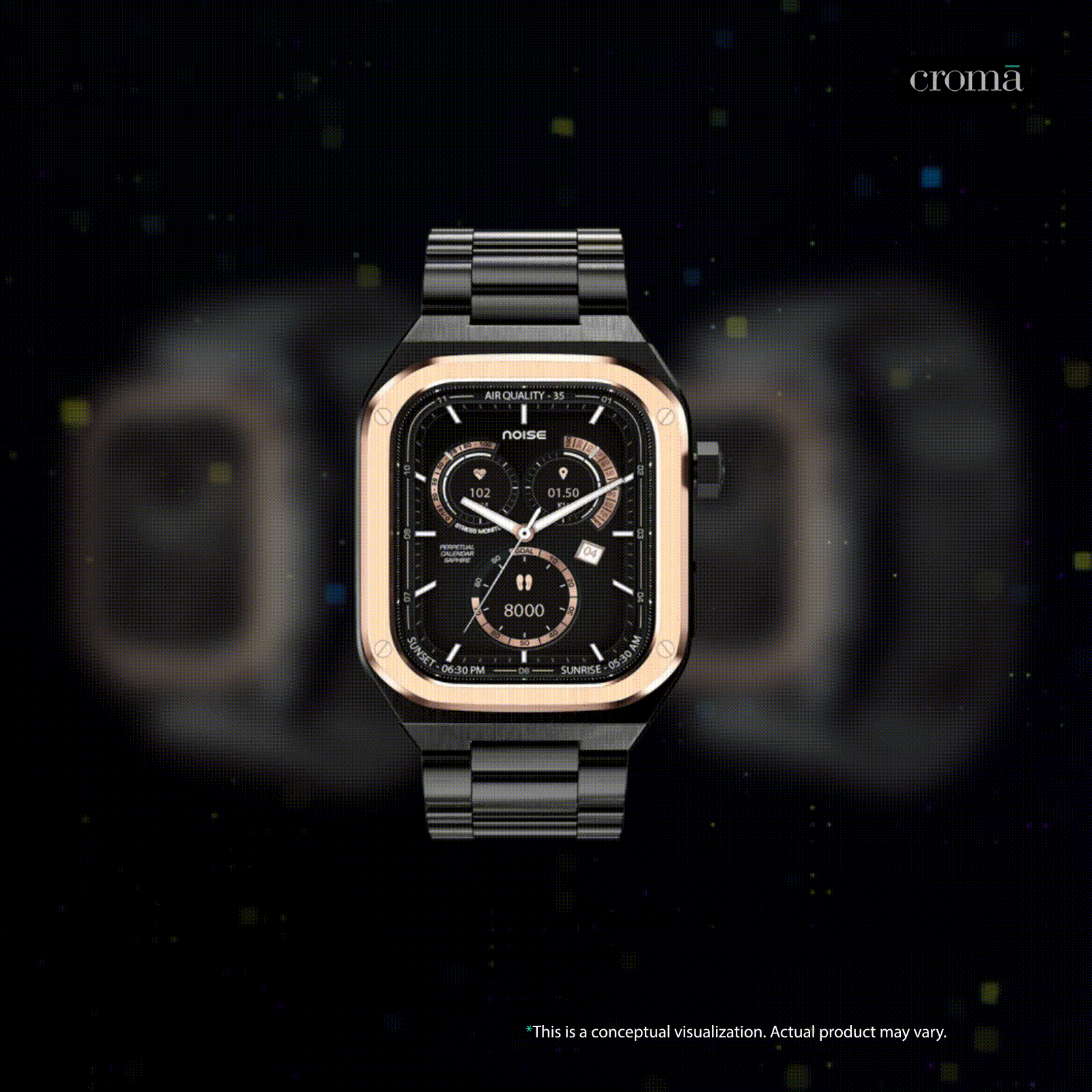 noise ColorFit Chrome Smartwatch with Bluetooth Calling (46.9mm AMOLED Display, IP68 Water Resistant, Elite Midnight Gold Strap) noise ColorFit Chrome Smartwatch with Bluetooth Calling (46.9mm AMOLED Display, IP68 Water Resistant, Elite Midnight Gold Strap)_2