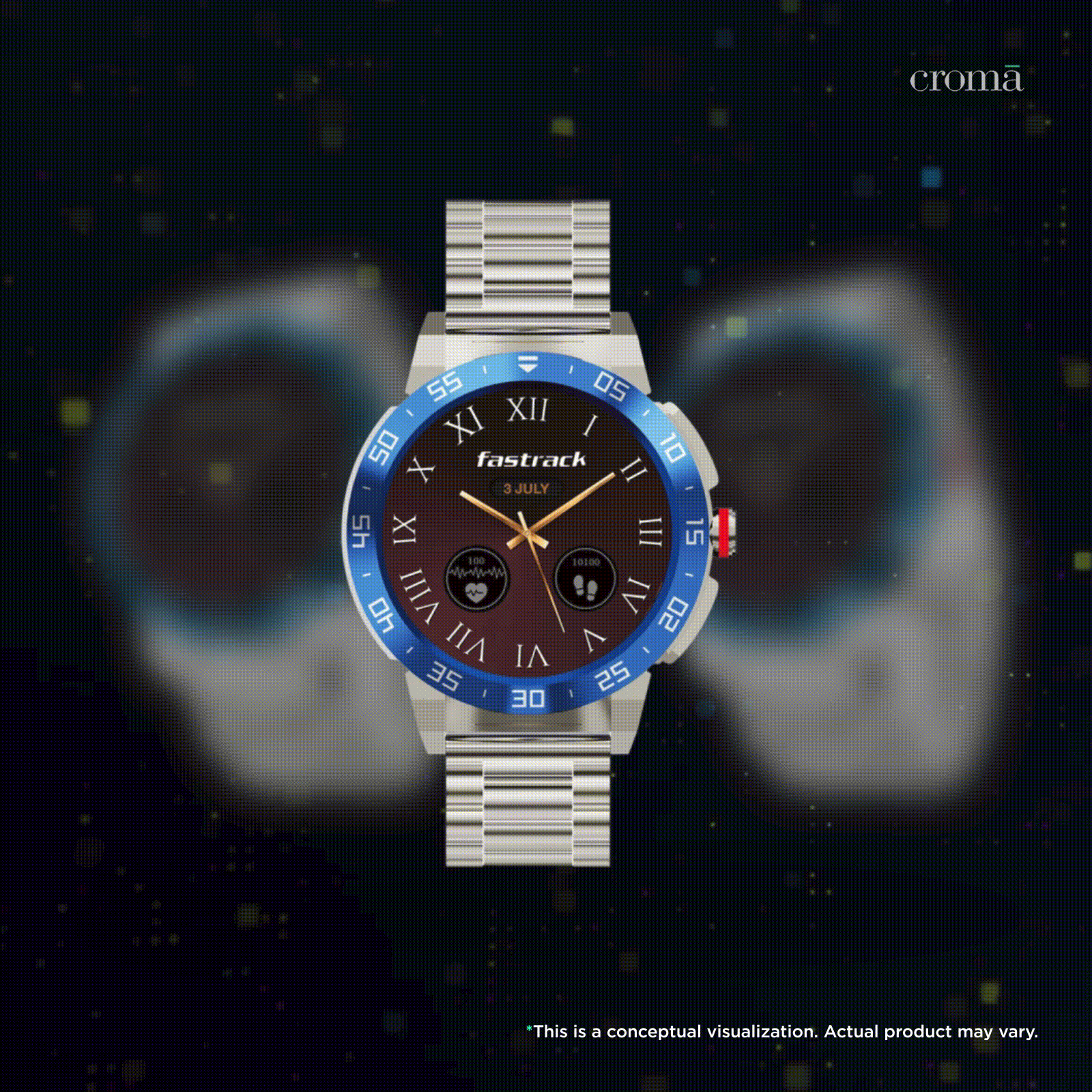 fastrack Magnus FX3 Smartwatch with Bluetooth Calling (37mm UltraVU Display, IP68 Water Resistant, Silver Metal Strap)_2