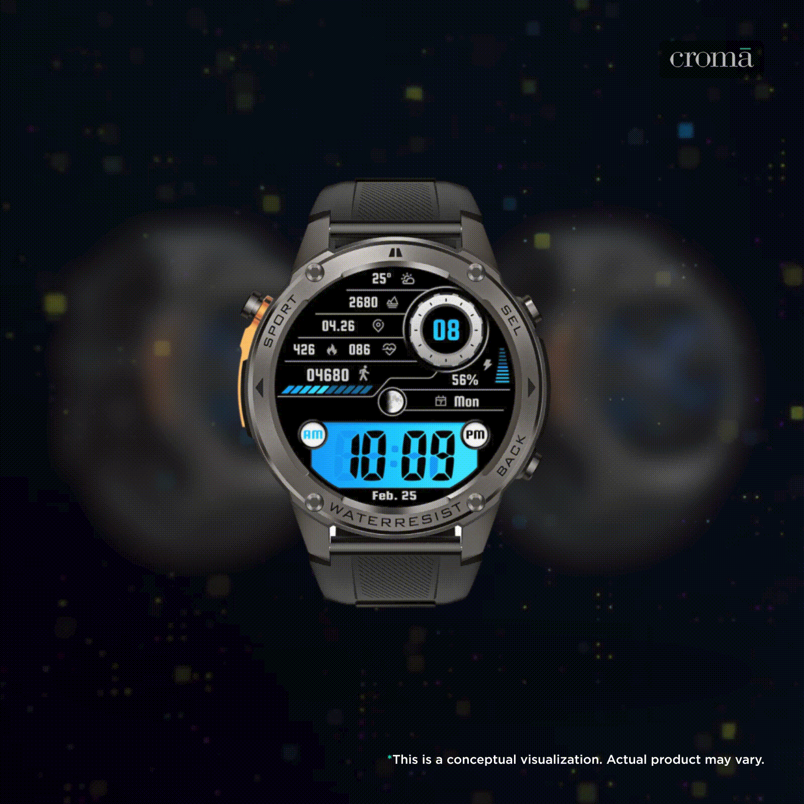 Croma Velocity X1 Smartwatch with Dual Band GPS (36.3mm AMOLED Display, 50M Water Resistant, Black Strap)_2