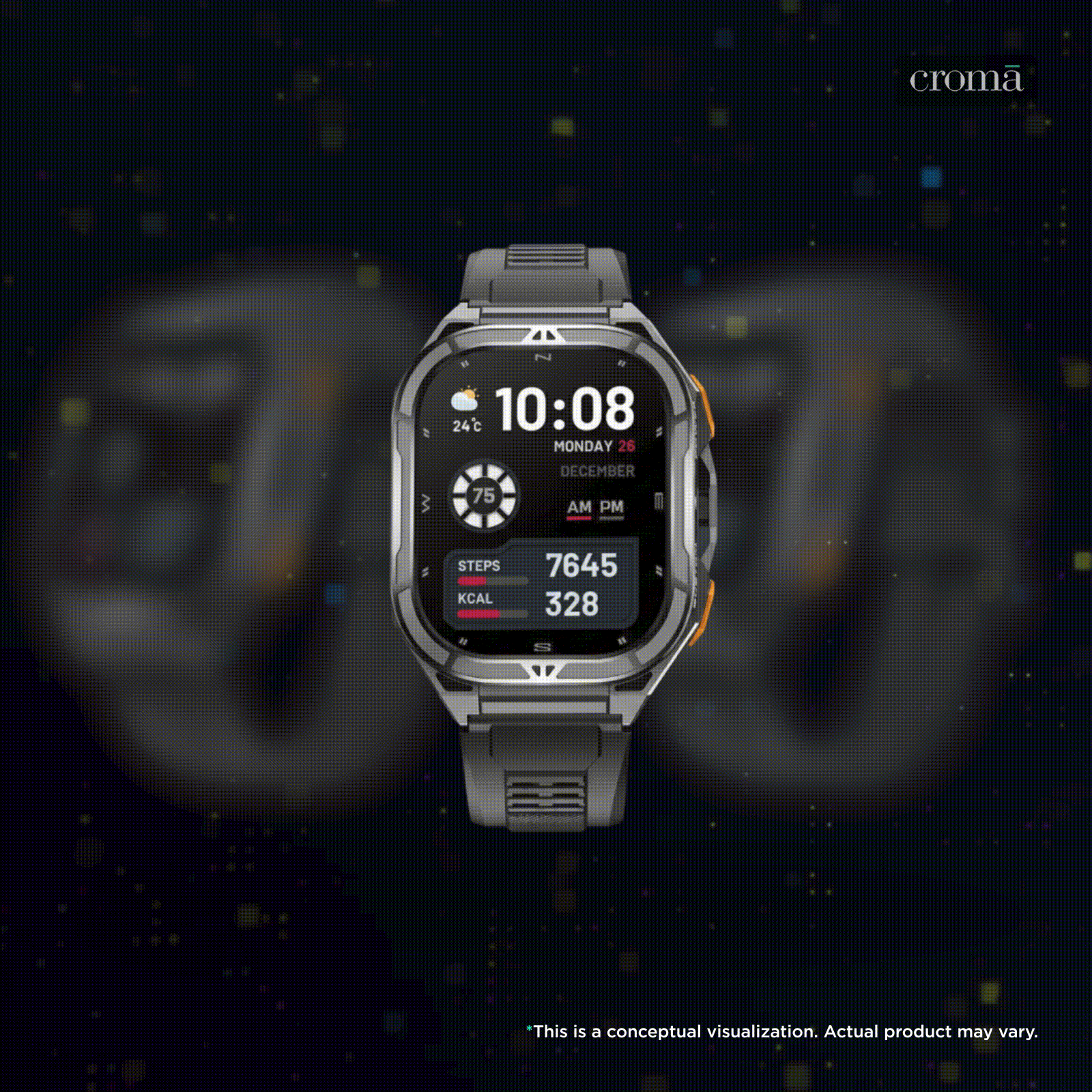 Croma Velocity X2 Smartwatch with Dual Band GPS (49.7mm AMOLED Display, 50M Water Resistant, Black Strap)_2
