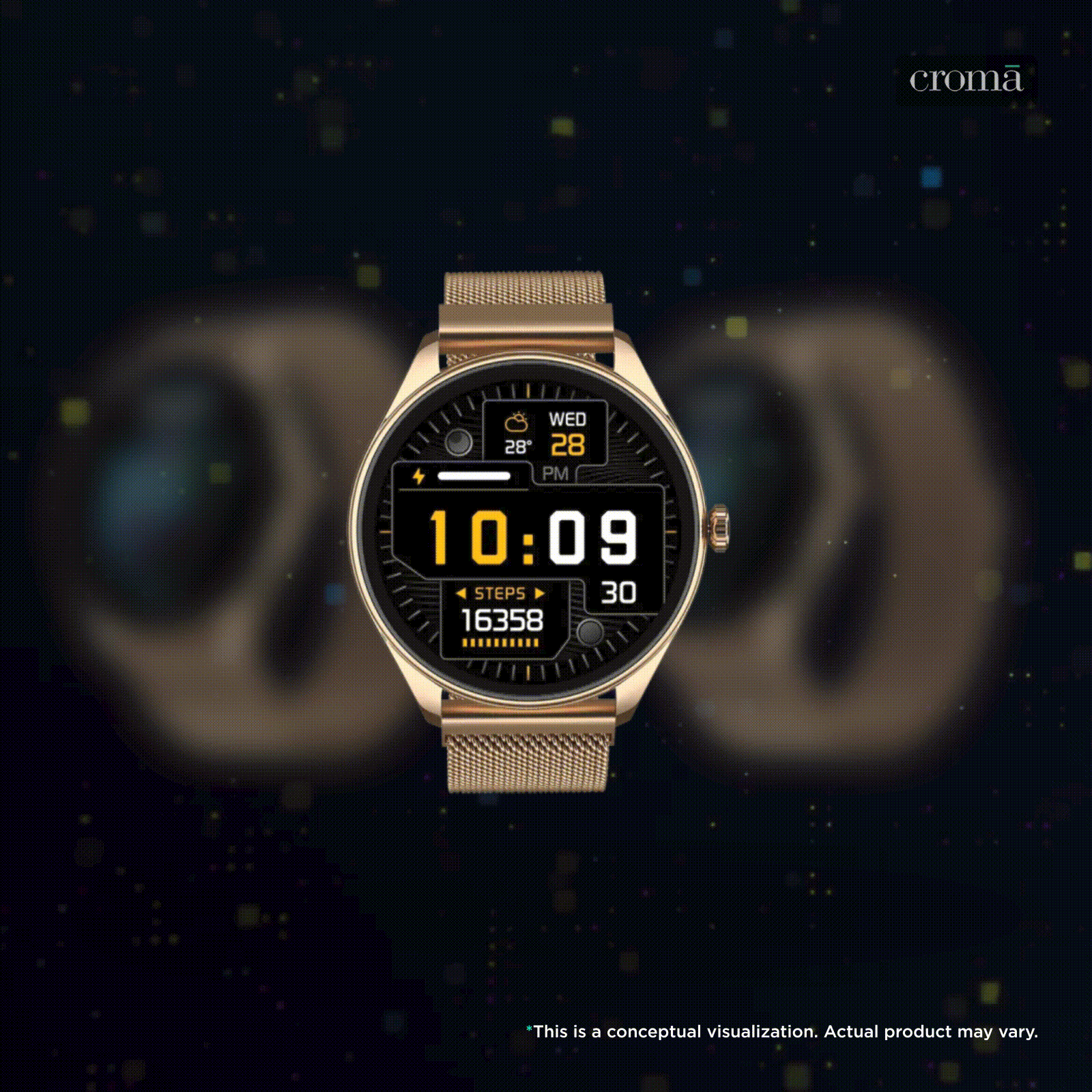 noise NoiseFit Twist 2 Smartwatch with Bluetooth Calling (36.32mm, AMOLED Display, IP67 Water Resistant, Gold Link Strap)_2