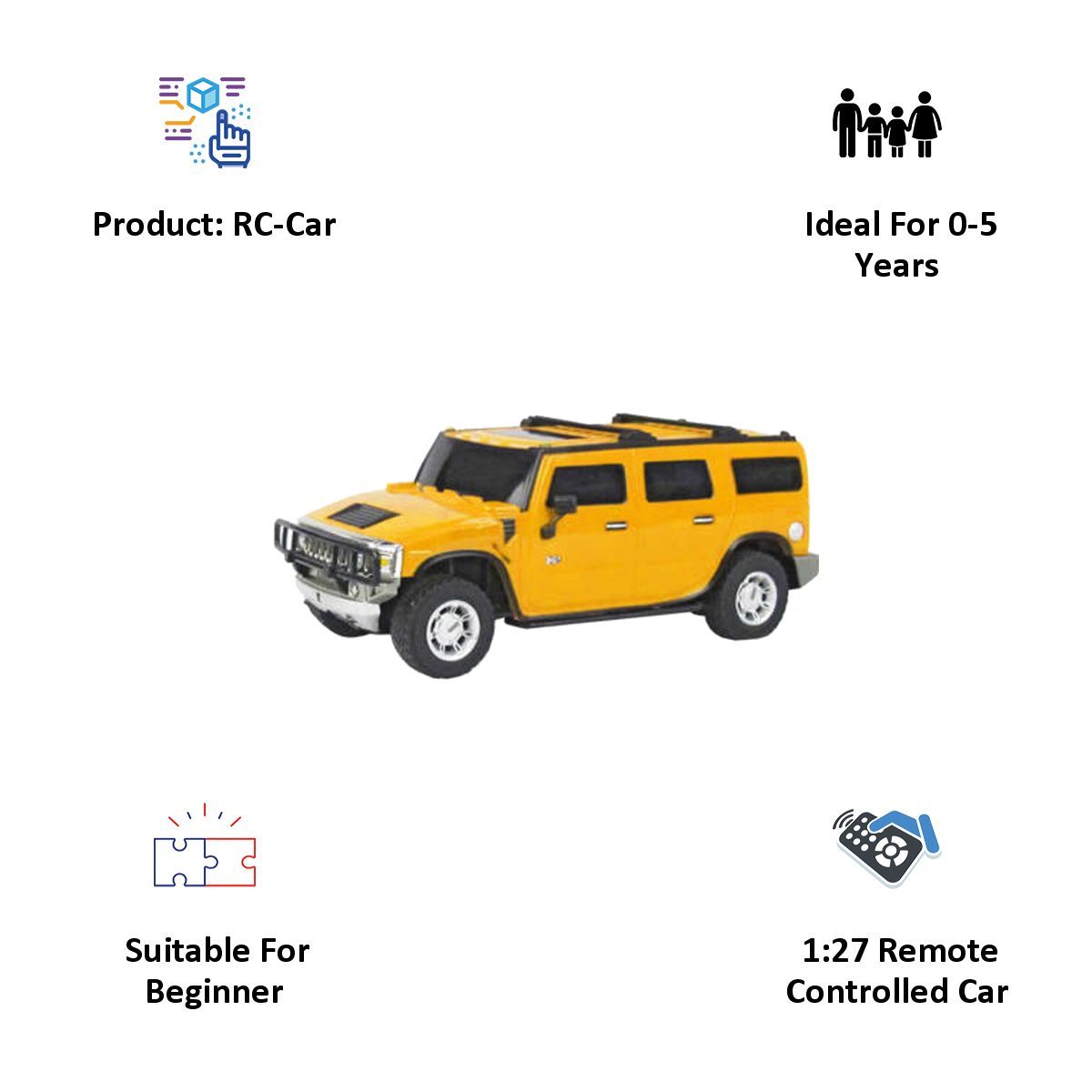 Rastar Hummer H2 SUV 1:27 Remote Controlled Car (Yellow)_5