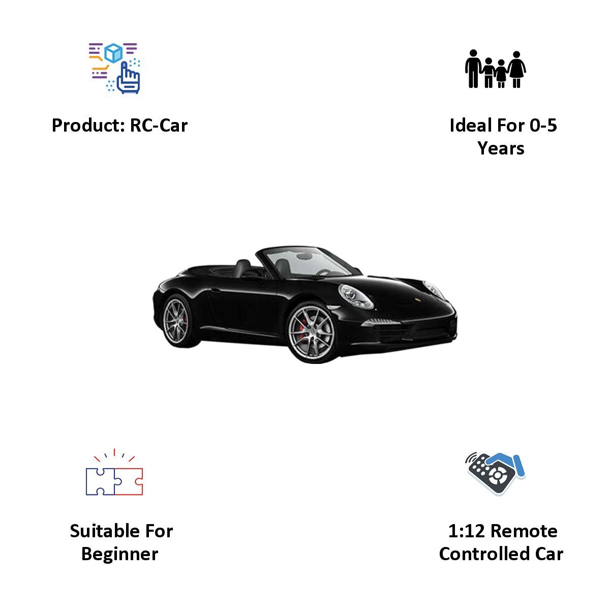 Porsche 911 Carrera S Cabriolet 1:12 Remote Controlled Car (SW-564, Black)_3