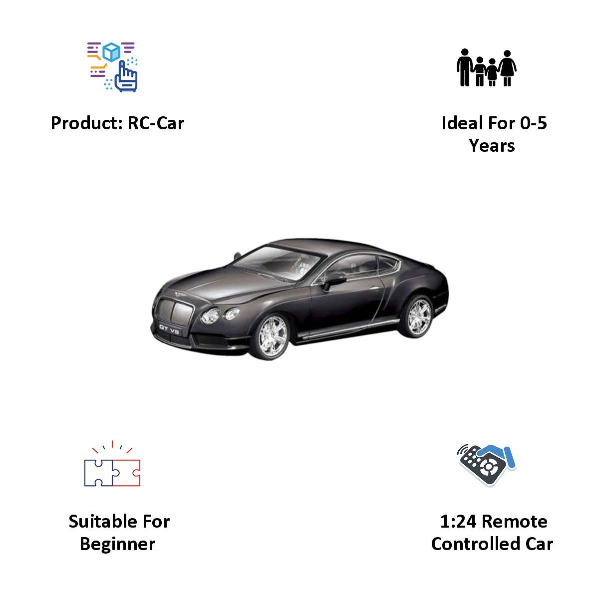 Bentley Continental GT V8 1:24 Remote Controlled Car (Black)_3