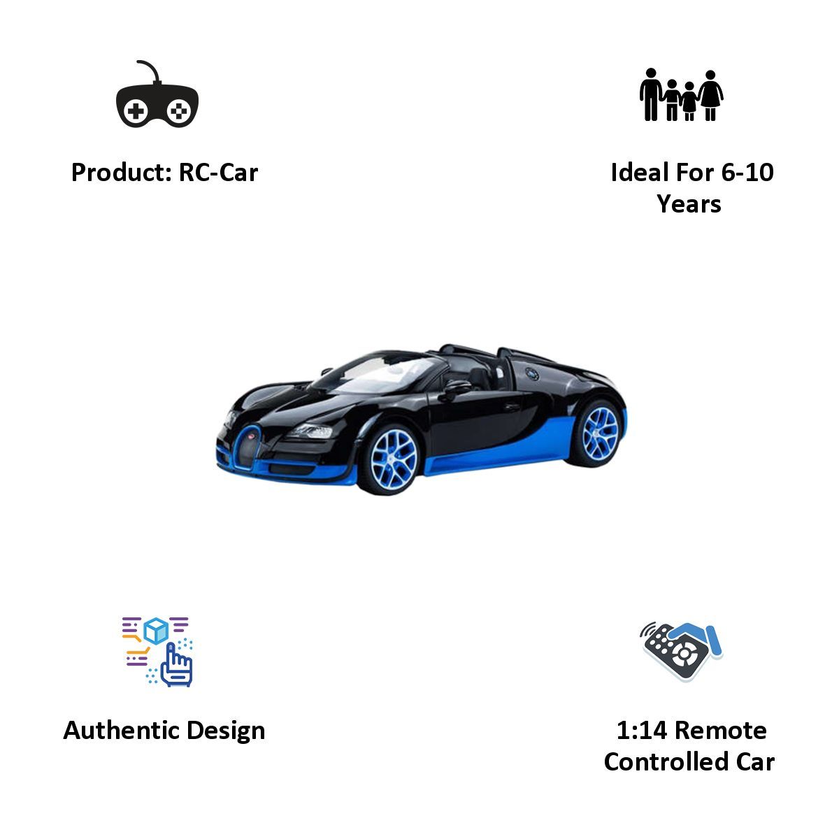 Bugatti Veyron 16.4 Grand Vitesse 1: 14 Remote Controlled Car (Black/Blue)_4