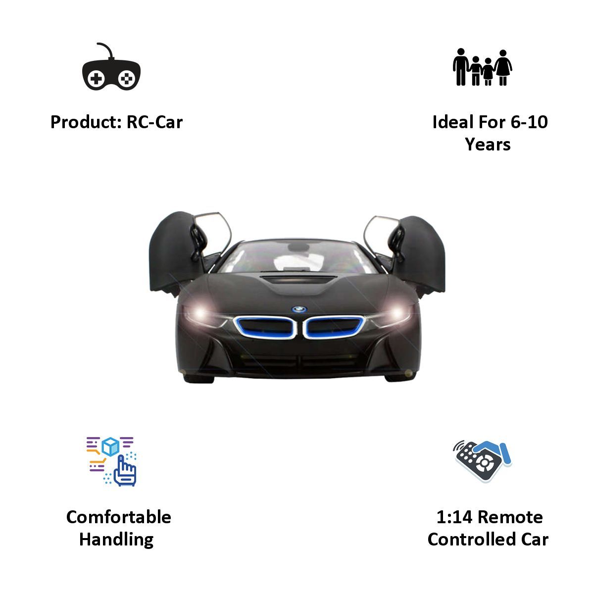 BMW i8 1:14 Remote Controlled Car with Open Door (Black)_5