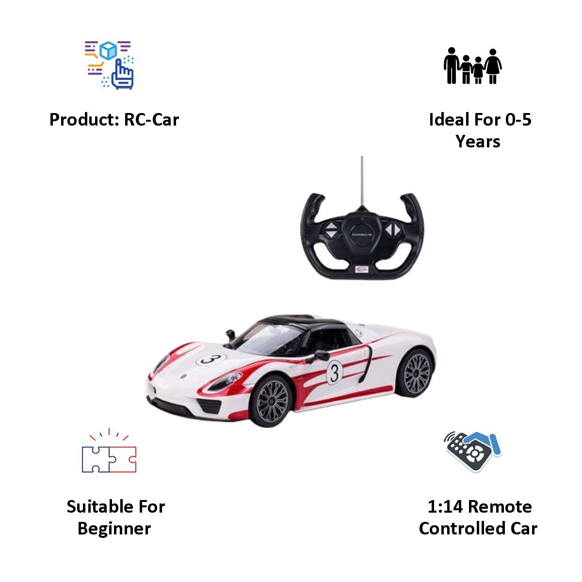 Rastar 918 Spyder 1:14 Remote Controlled Car (SW-584, White)_6