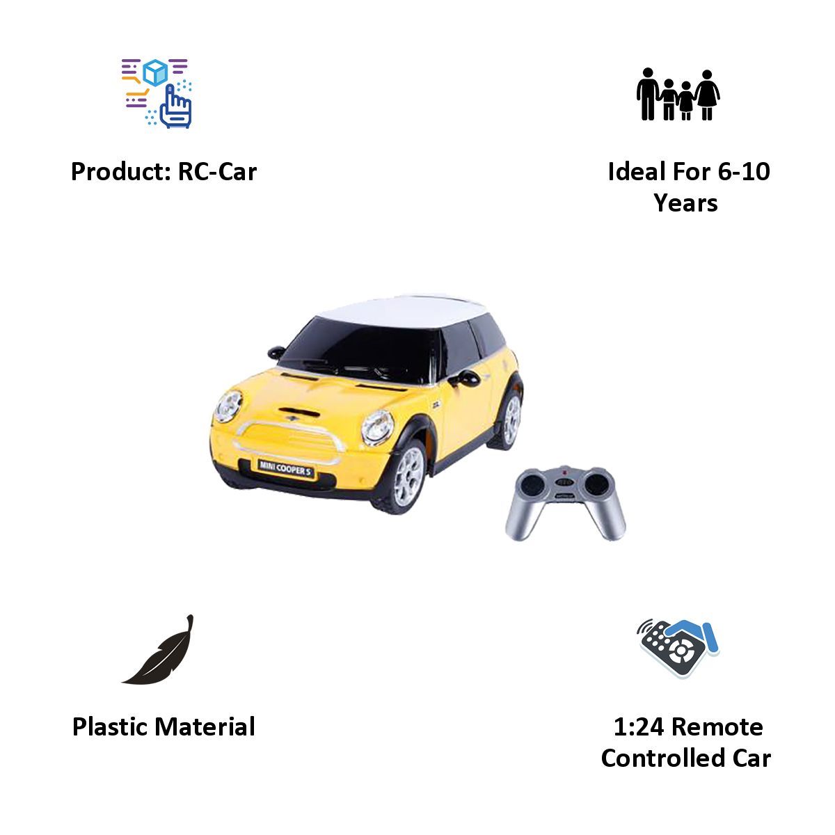 Rastar Mini Cooper 1:24 Remote Controlled Car (SW-586, Yellow)_7