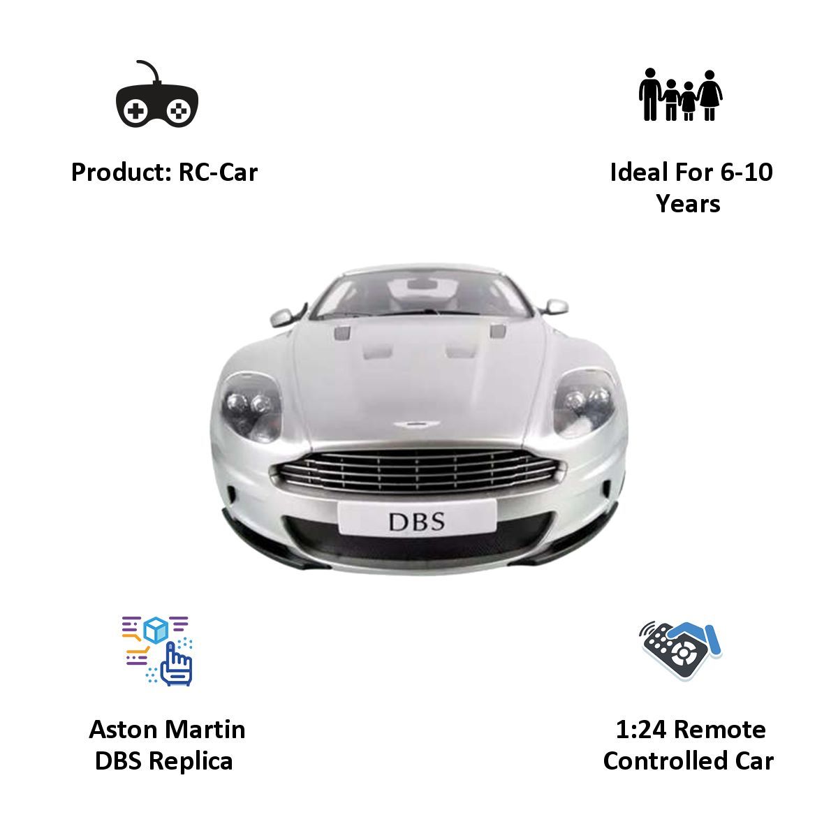 Rastar Aston Martin DBS 1:24 Remote Controlled Car (SW-407, Silver)_5