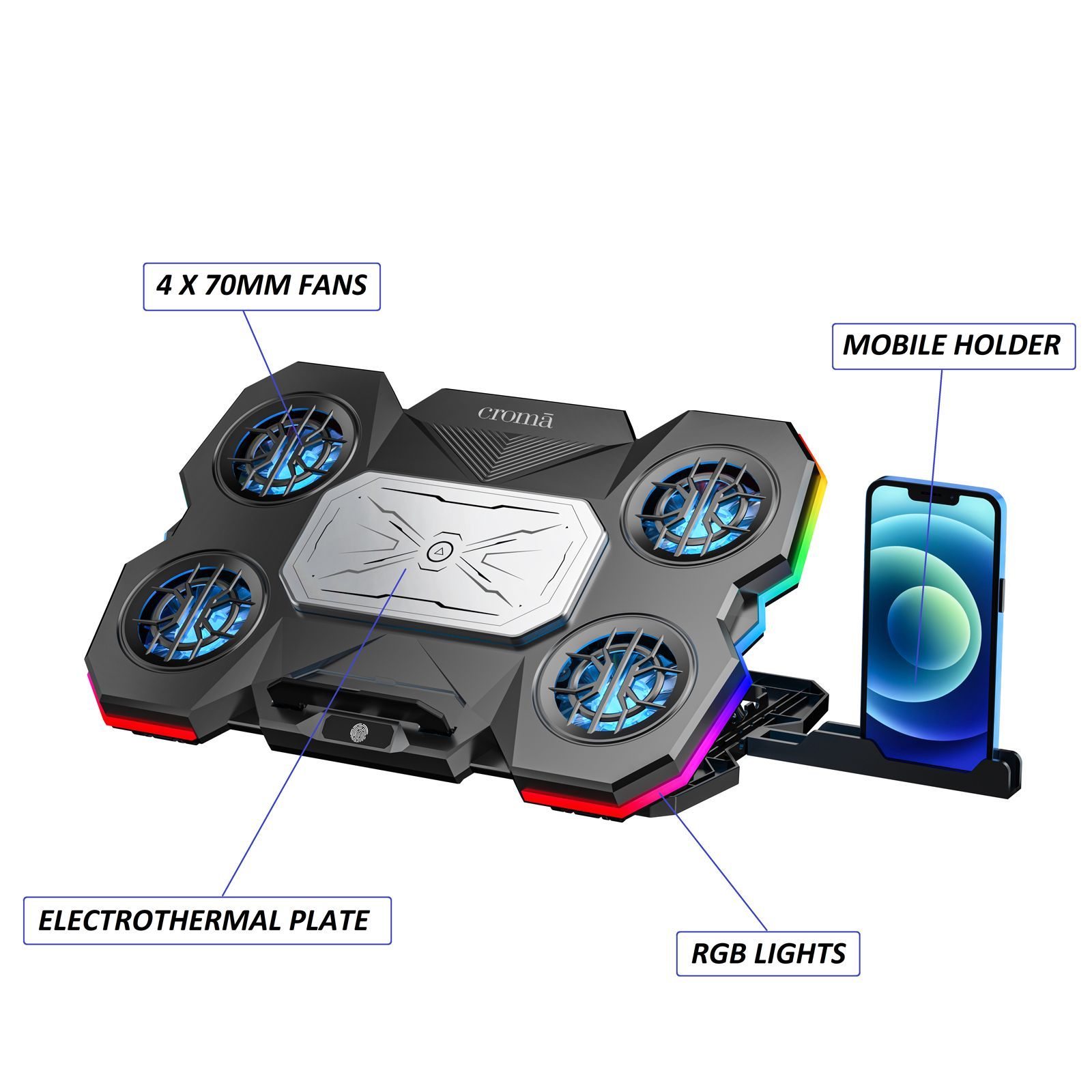 Croma Gaming Cooling Pad For Laptops (Electrothermal Cooling Technology, Black) Croma Gaming Cooling Pad For Laptops (Electrothermal Cooling Technology, Black)_4