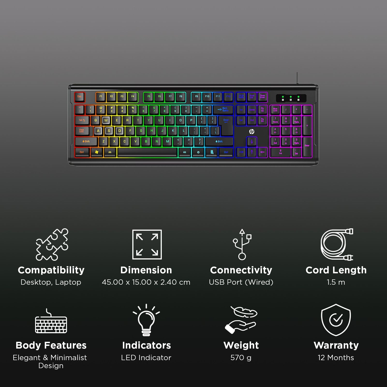HP K280 Wired Gaming Keyboard with 3-Zone RGB Backlit (Spill Resistanc, Black) HP K280 Wired Gaming Keyboard with 3-Zone RGB Backlit (Spill Resistanc, Black)_2