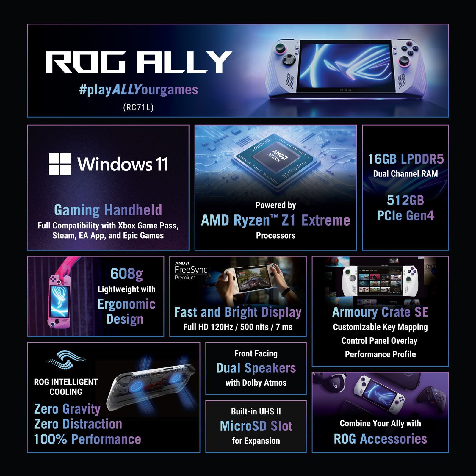 ASUS ROG Ally 512GB SSD Handheld Gaming Console (White)_5