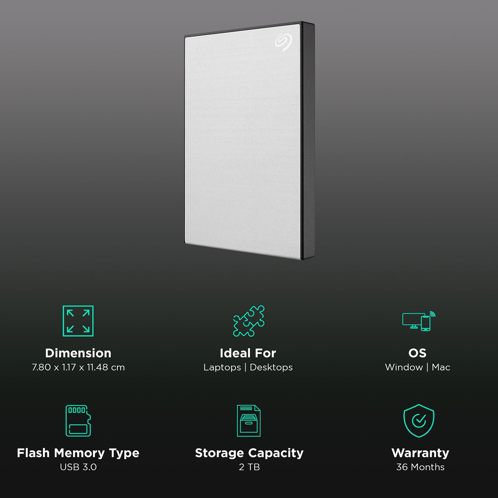 SEAGATE One Touch 2TB USB (3.0) Portable Hard Disk Drive (Rescue Data Recovery Services, Silver)_3