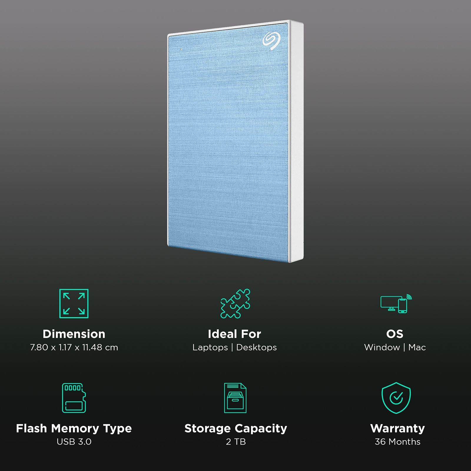 SEAGATE One Touch 2TB USB (3.0) Portable Hard Disk Drive (Rescue Data Recovery Services, Blue)_3