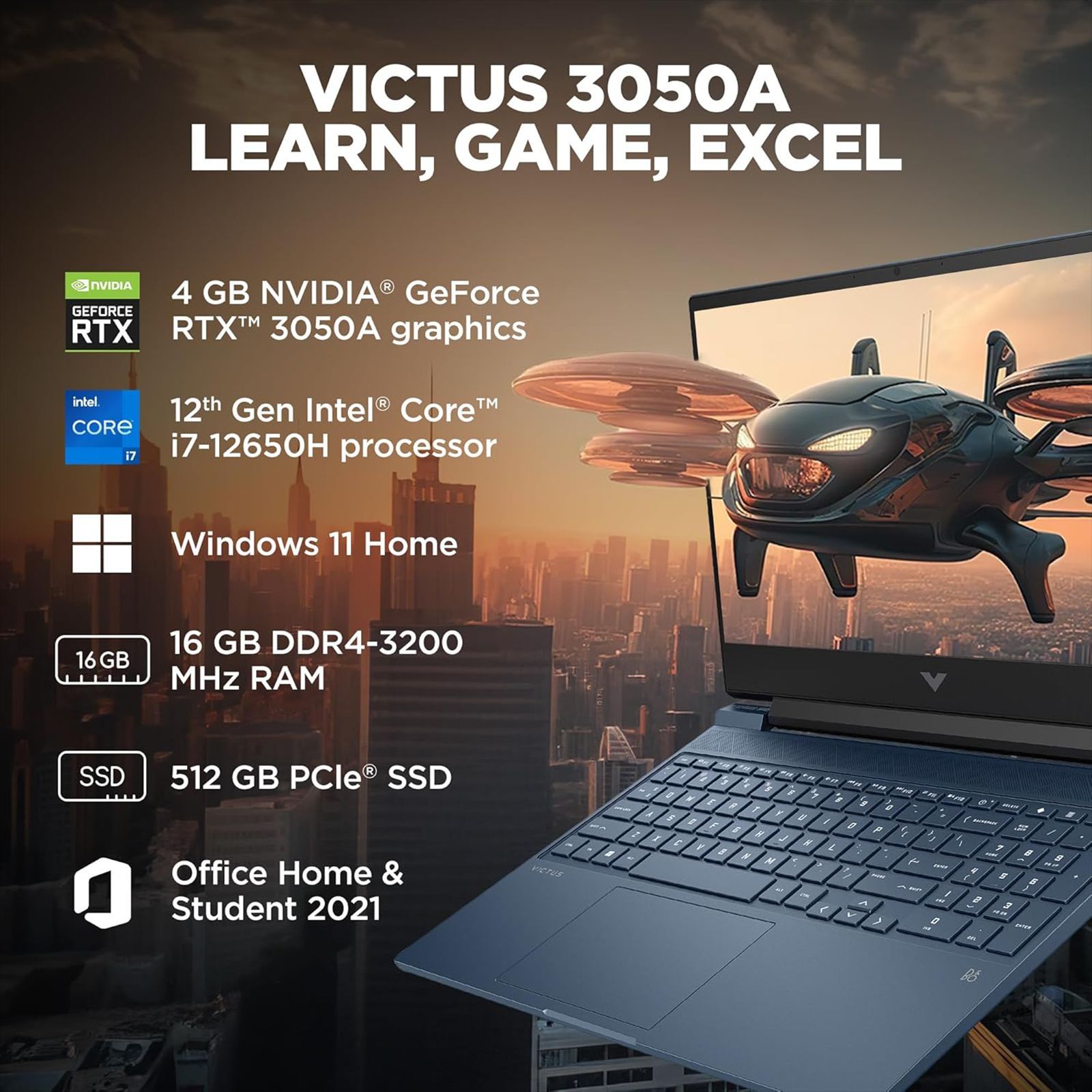 HP Victus 15-FA1411TX Intel Core i7 12th Gen Gaming Laptop (16GB, 512GB SSD, Windows 11 Home, 4GB Graphics, 15.6 inch 144 Hz Full HD IPS Display, NVIDIA GeForce RTX 3050, MS Office Home & Student 2021, Performance Blue, 2.29 KG)_7