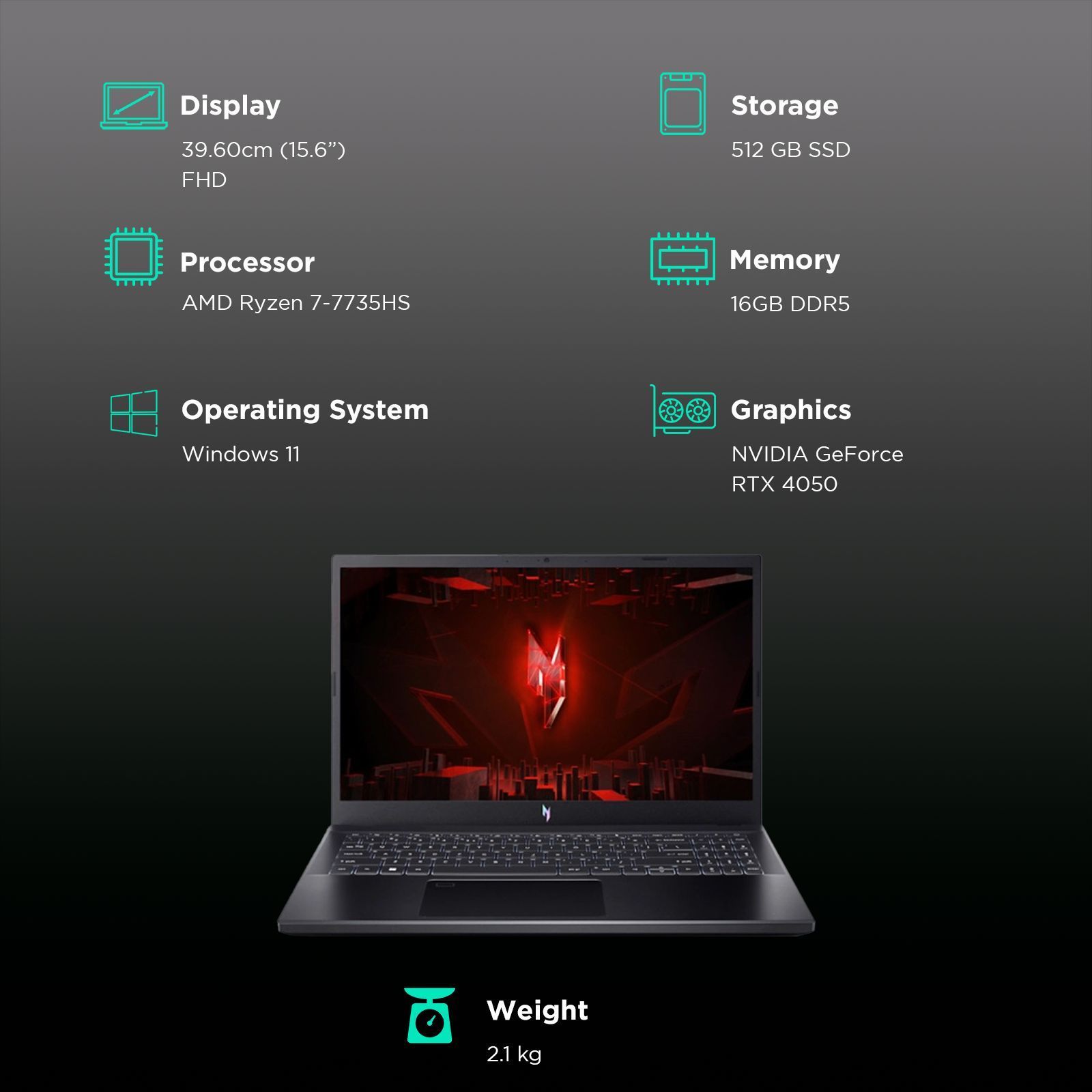 acer NITRO V ANV15-41 AMD Ryzen 7 Gaming Laptop (16GB, 512GB SSD, Windows 11 Home, 6GB Graphics, 15.6 inch 144 Hz Full HD Display, NVIDIA GeForce RTX 4050, Obsidian Black, 2.1 KG)_3
