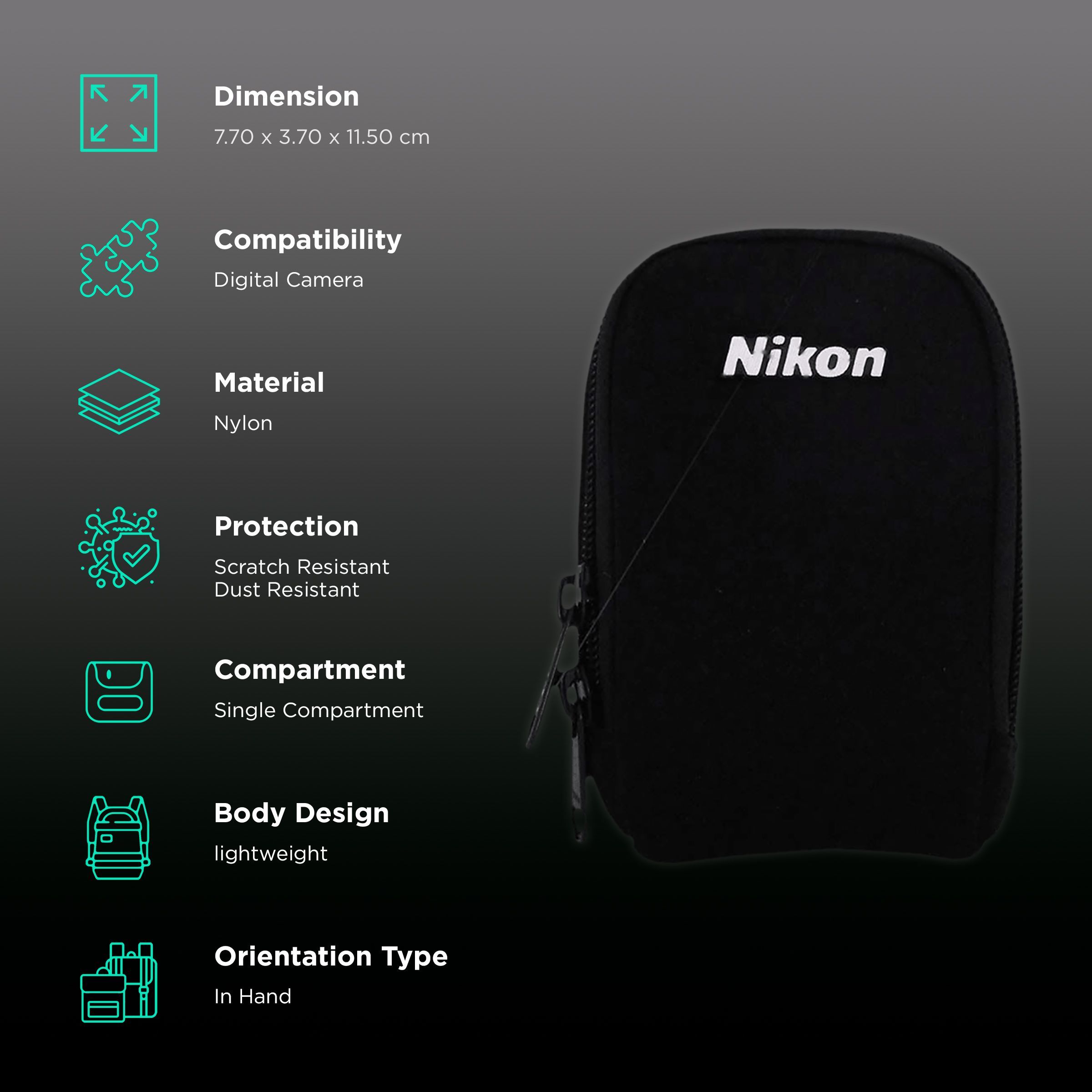 Nikon Nylon Camera Pouch For Point & Shoot Camera (Black ) Nikon Nylon Camera Pouch For Point & Shoot Camera (Black )_2