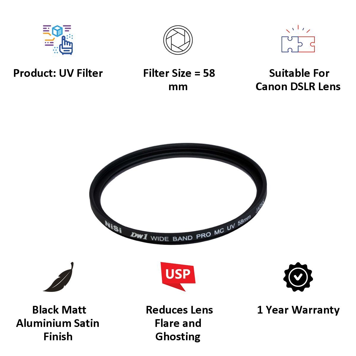 NiSi Pro 58 mm Multi Coated UV Filter for Canon DSLR Lens (MCUV58, Black)_3