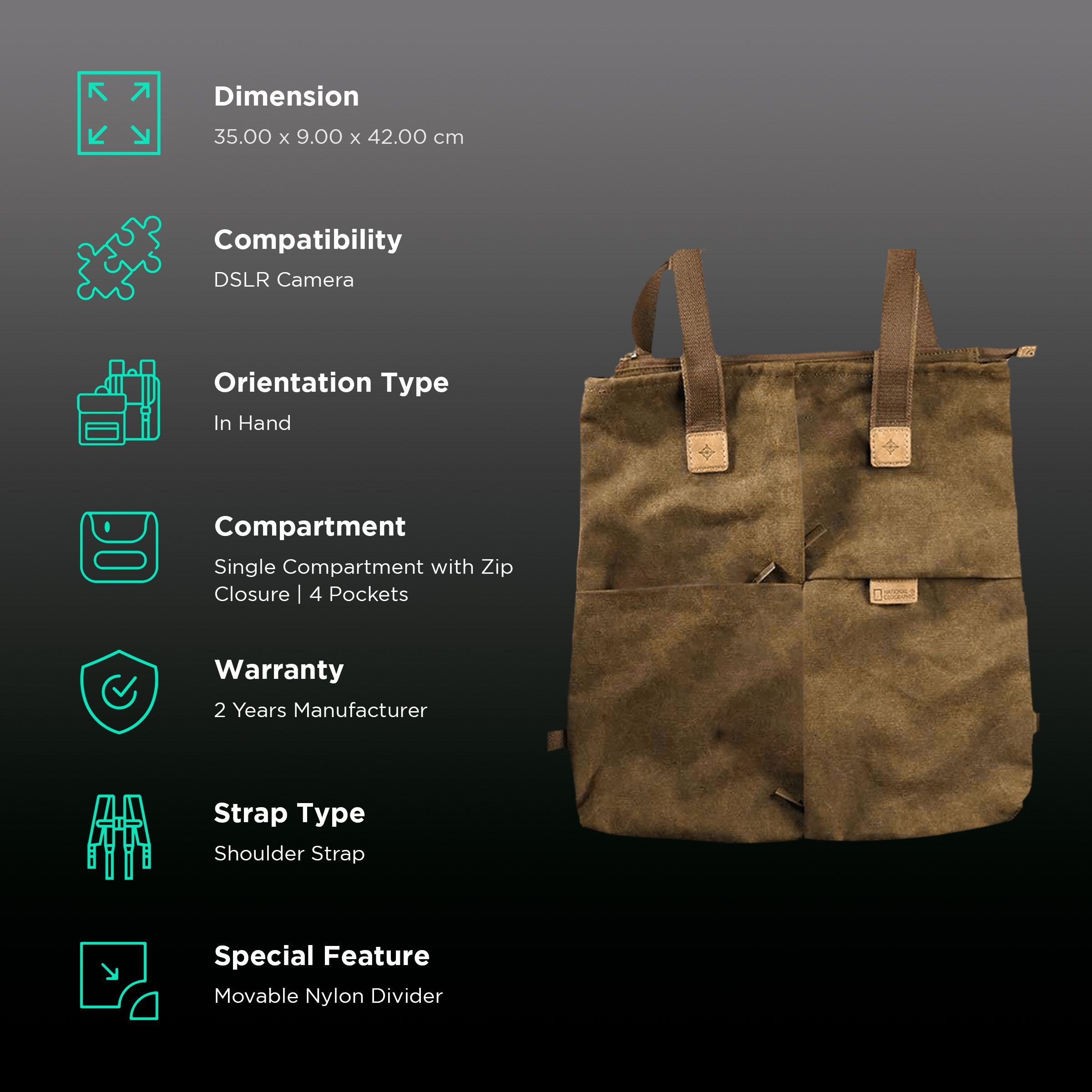 NATIONAL GEOGRAPHIC NGA8220 Tote Camera Bag for DSLR (One Halfway Modular Divider, Brown)_2