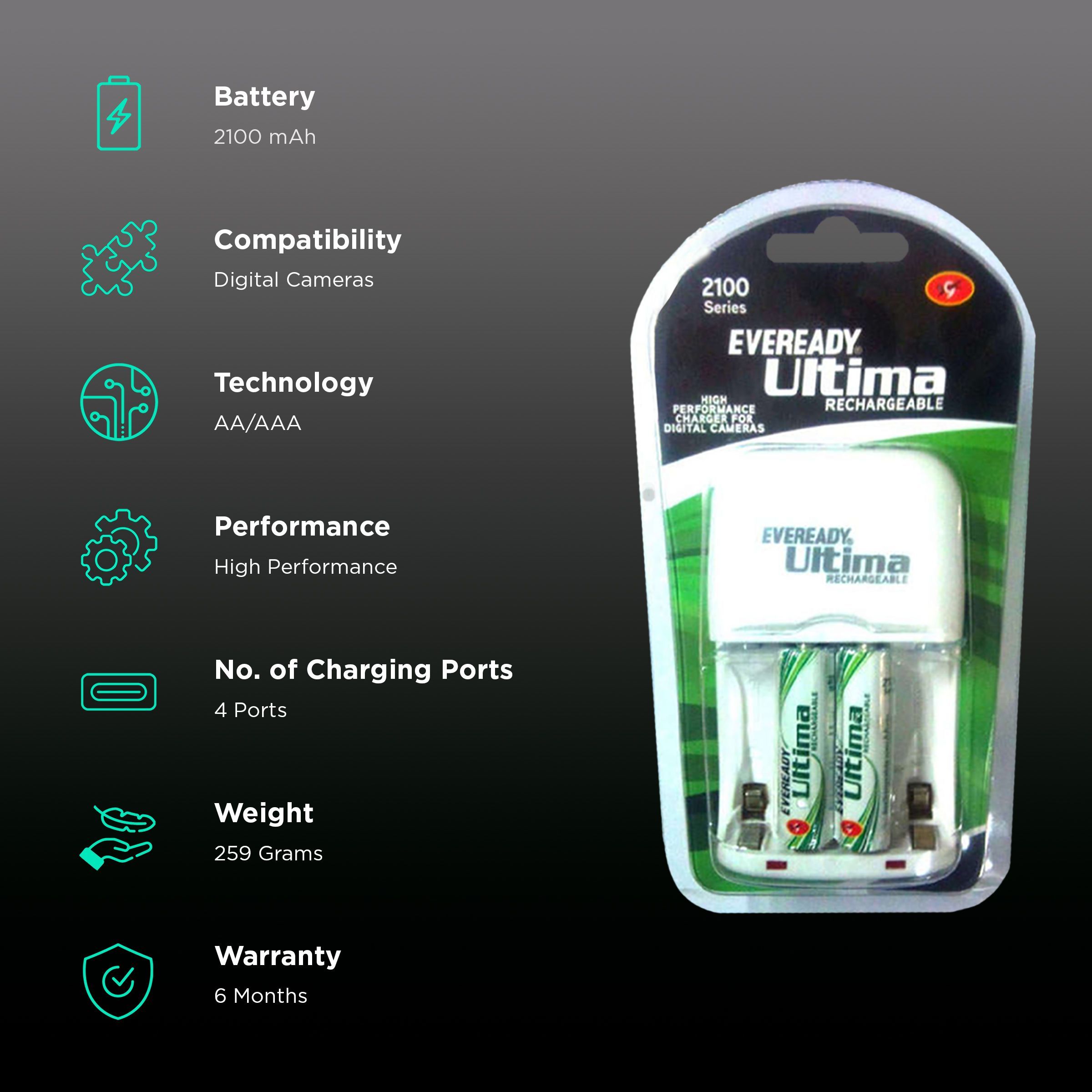 EVEREADY 2100 Series Ultima Camera Battery Charger Combo (4-Ports, High Performance)_2