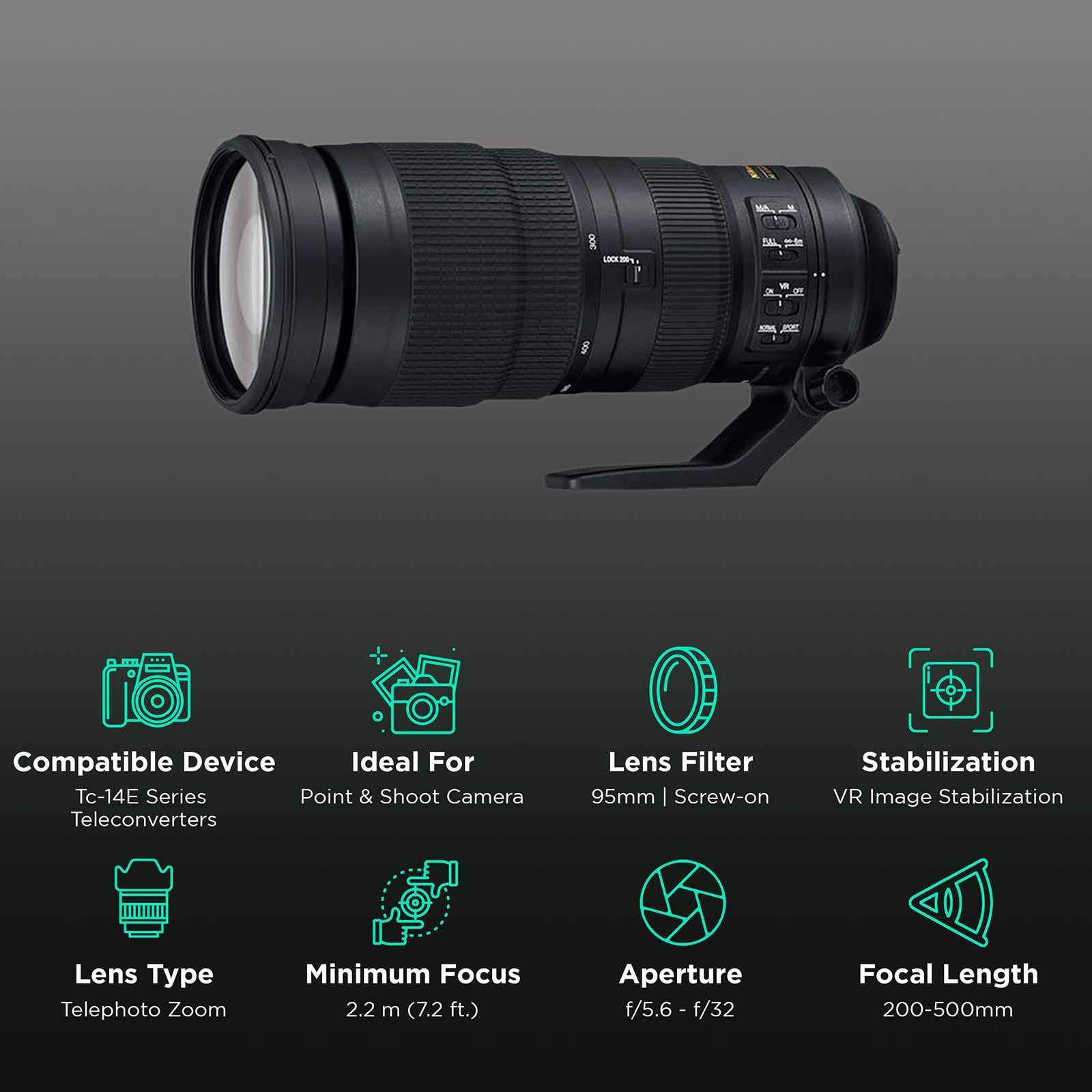 Nikon AF-S NIKKOR 200-500mm f/5.6 - f/32 Telephoto Zoom Lens for Nikon F Mount (Autofocus)_3