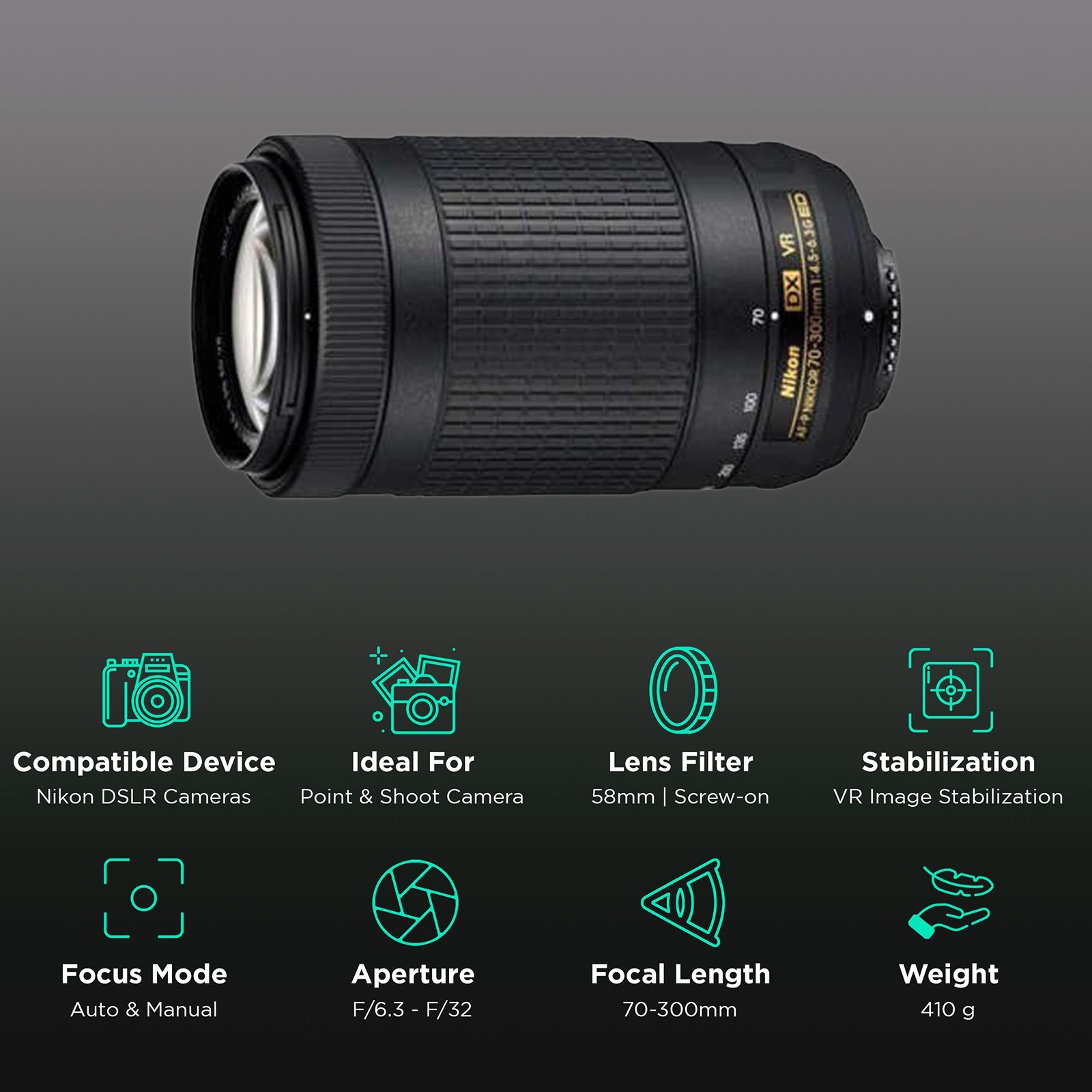 Nikon AF-P DX NIKKOR 70-300mm f/4.5 - f/6.3 Telephoto Zoom Lens for Nikon F Mount (Near Silent Stepping Motor) Nikon AF-P DX NIKKOR 70-300mm f/4.5 - f/6.3 Telephoto Zoom Lens for Nikon F Mount (Near Silent Stepping Motor)_3
