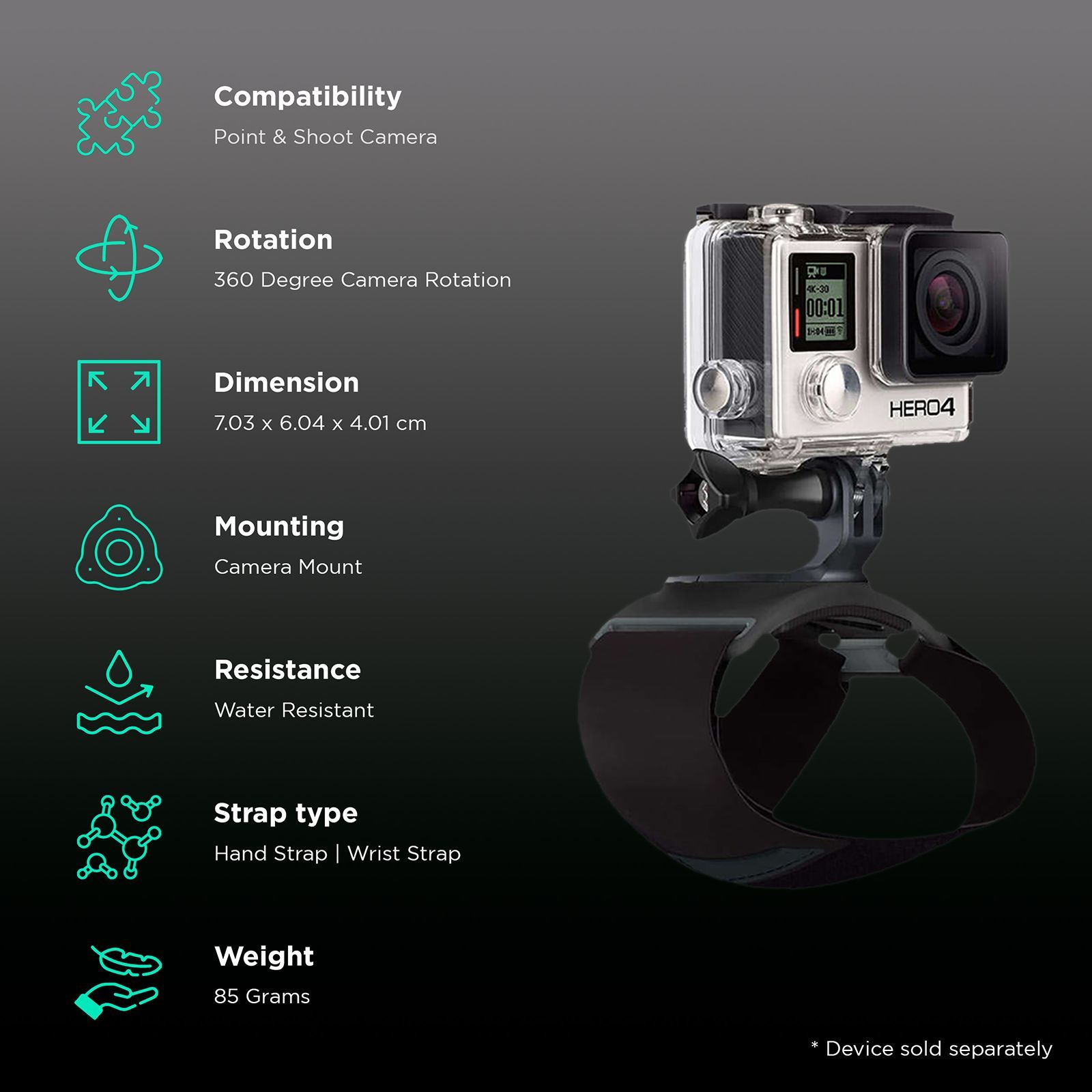 GoPro Hand and Wrist Mount for Camera (360 Degree Rotation, Black)_2