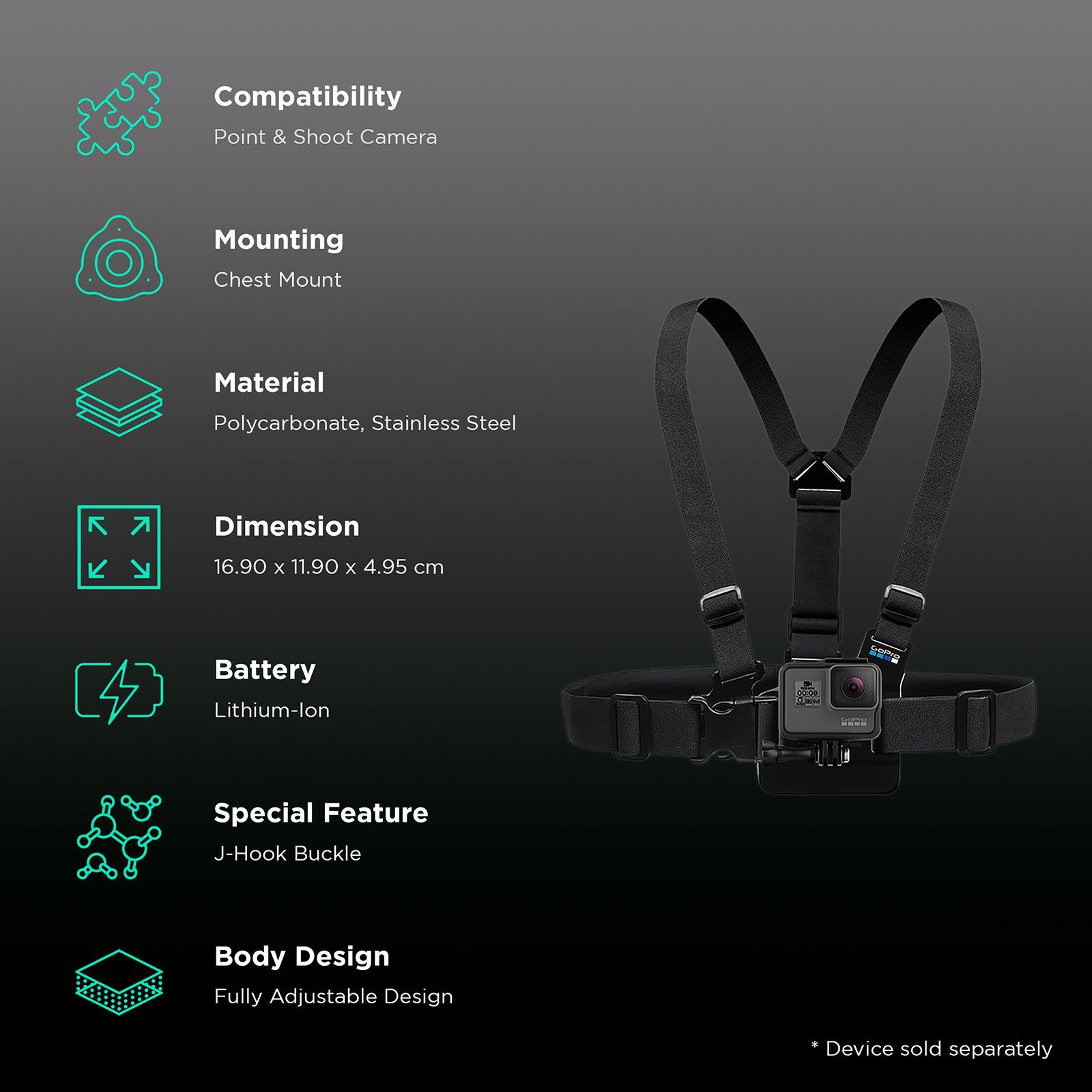 GoPro Chest Mount for Camera (Adjustable Length, Black)_2