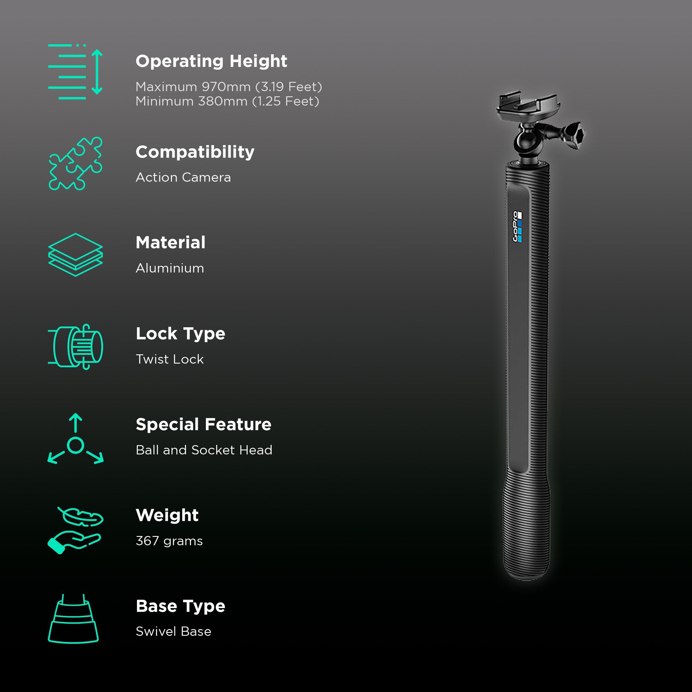 GoPro El Grande 97cm Adjustable Monopod for Camera (360 Degree Flexible, Black)_2