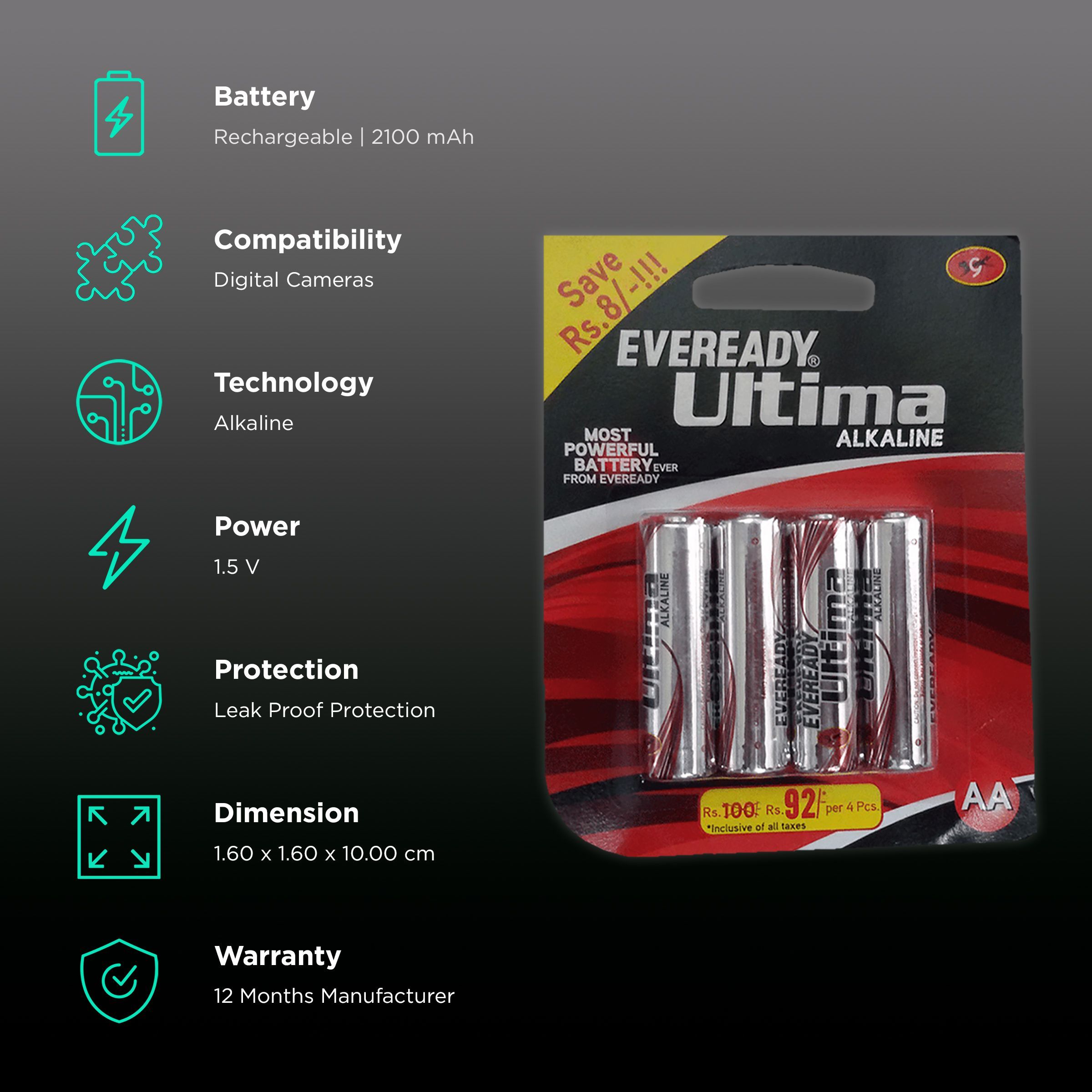 EVEREADY Ultima 2115 BP4 2100 mAh Alkaline AA Battery (Pack of 4)_2