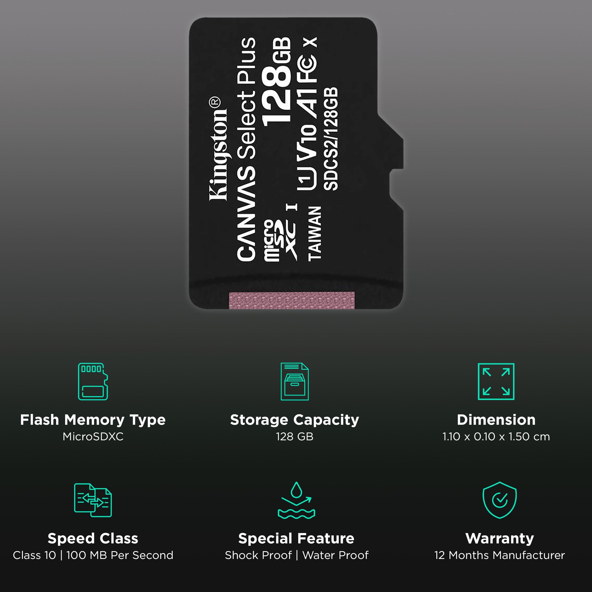 Kingston Canvas Select Plus MicroSDXC 128GB Class 10 100MB/s Memory Card_3