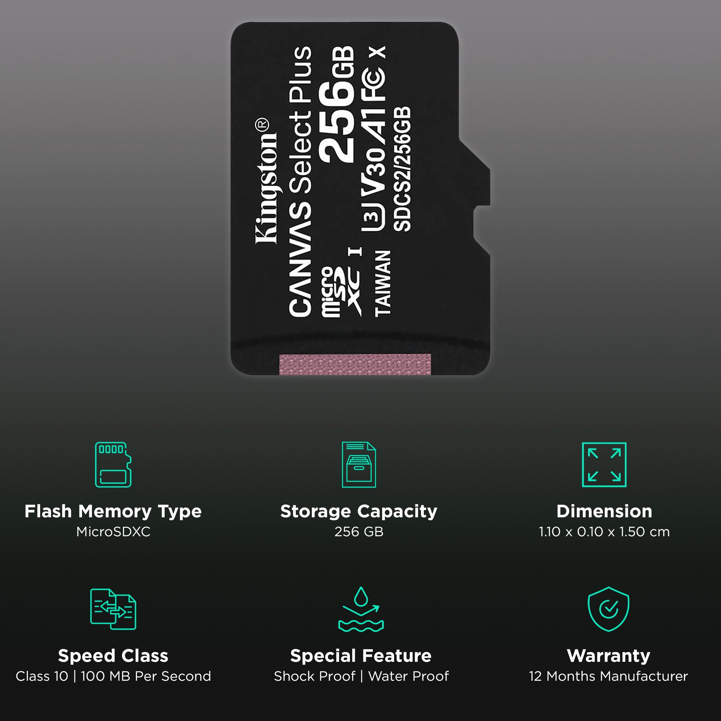 Kingston Canvas Select Plus MicroSDXC 256GB Class 10 100MB/s Memory Card_3