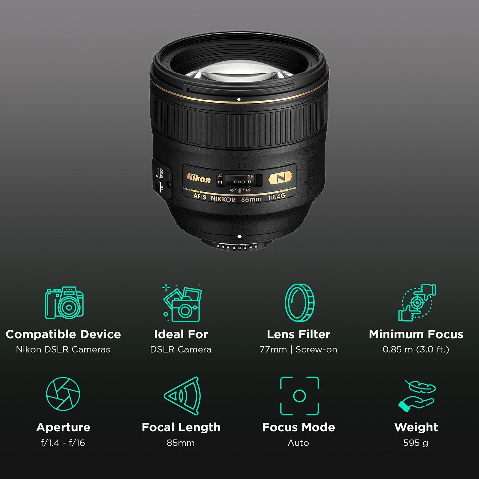 Nikon AF-S NIKKOR 85mm f/1.4 - f/16 Standard Prime Lens for Nikon F Mount (Silent Wave Motor) Nikon AF-S NIKKOR 85mm f/1.4 - f/16 Standard Prime Lens for Nikon F Mount (Silent Wave Motor)_3