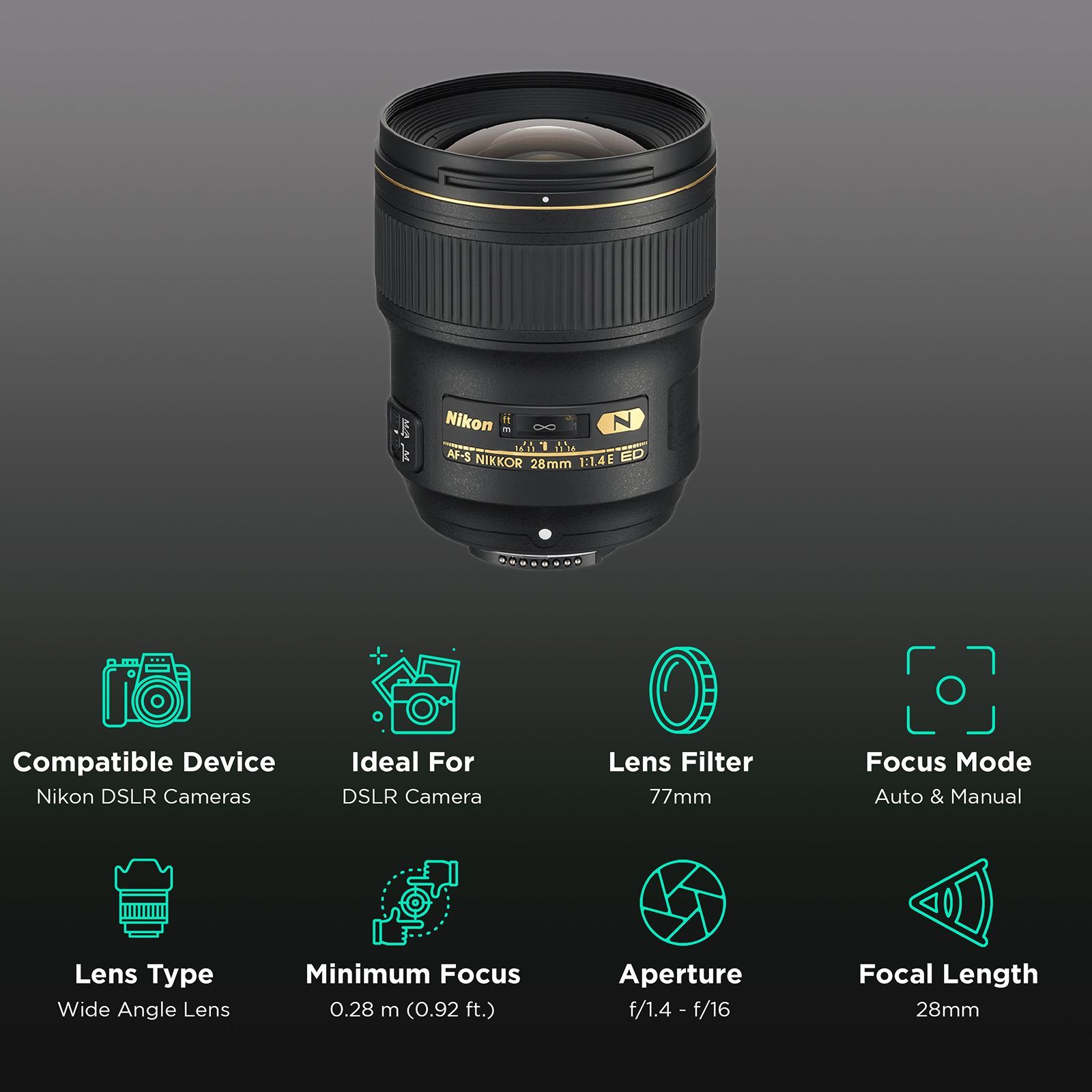 Nikon AF-S NIKKOR 28mm f/1.4 - f/16 Wide-Angle Prime Lens for Nikon F Mount (Autofocus)_3