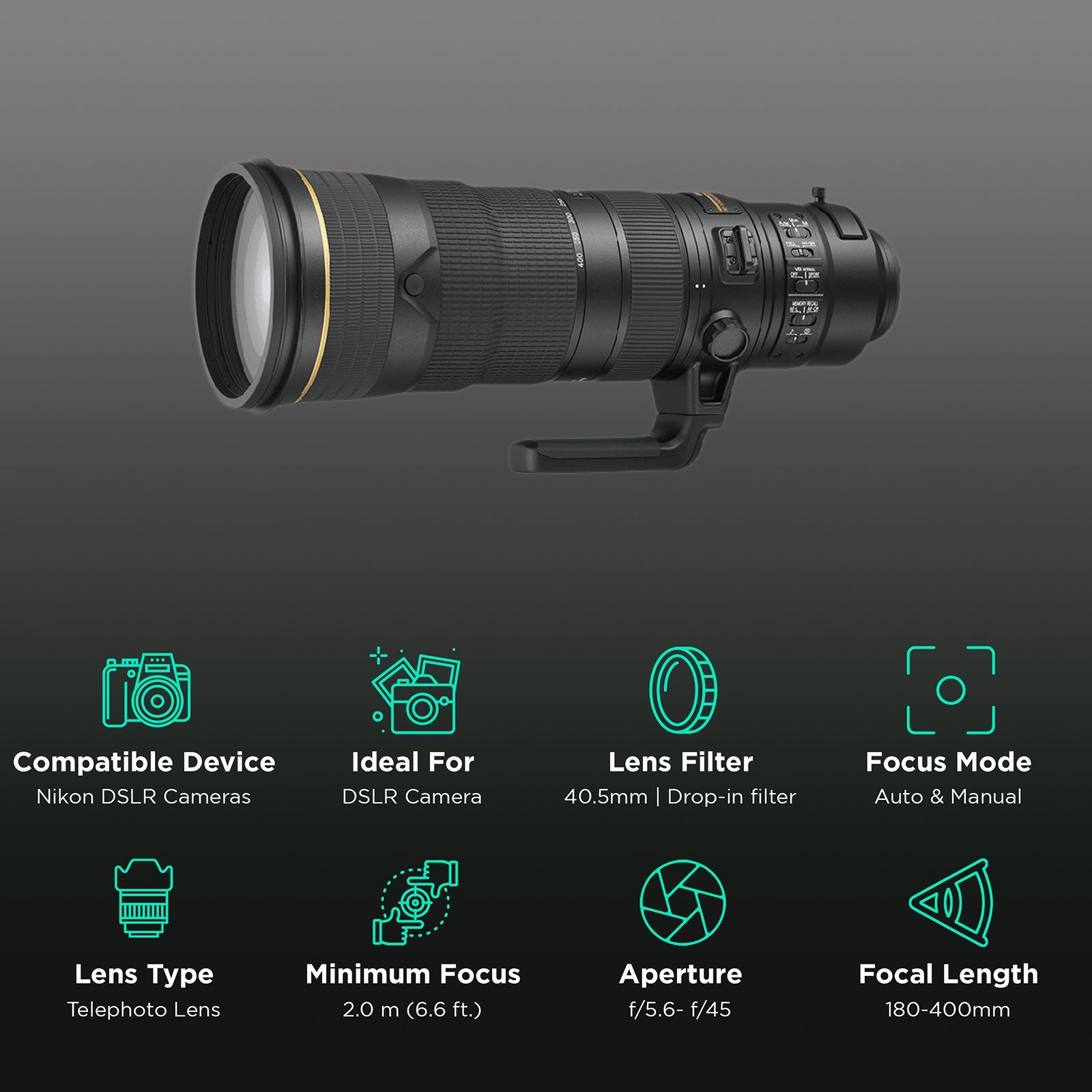 Nikon AF-S NIKKOR 180-400mm f/4 - f/5.6 Telephoto Zoom Lens for Nikon F Mount (Advanced Lens Technology)_3