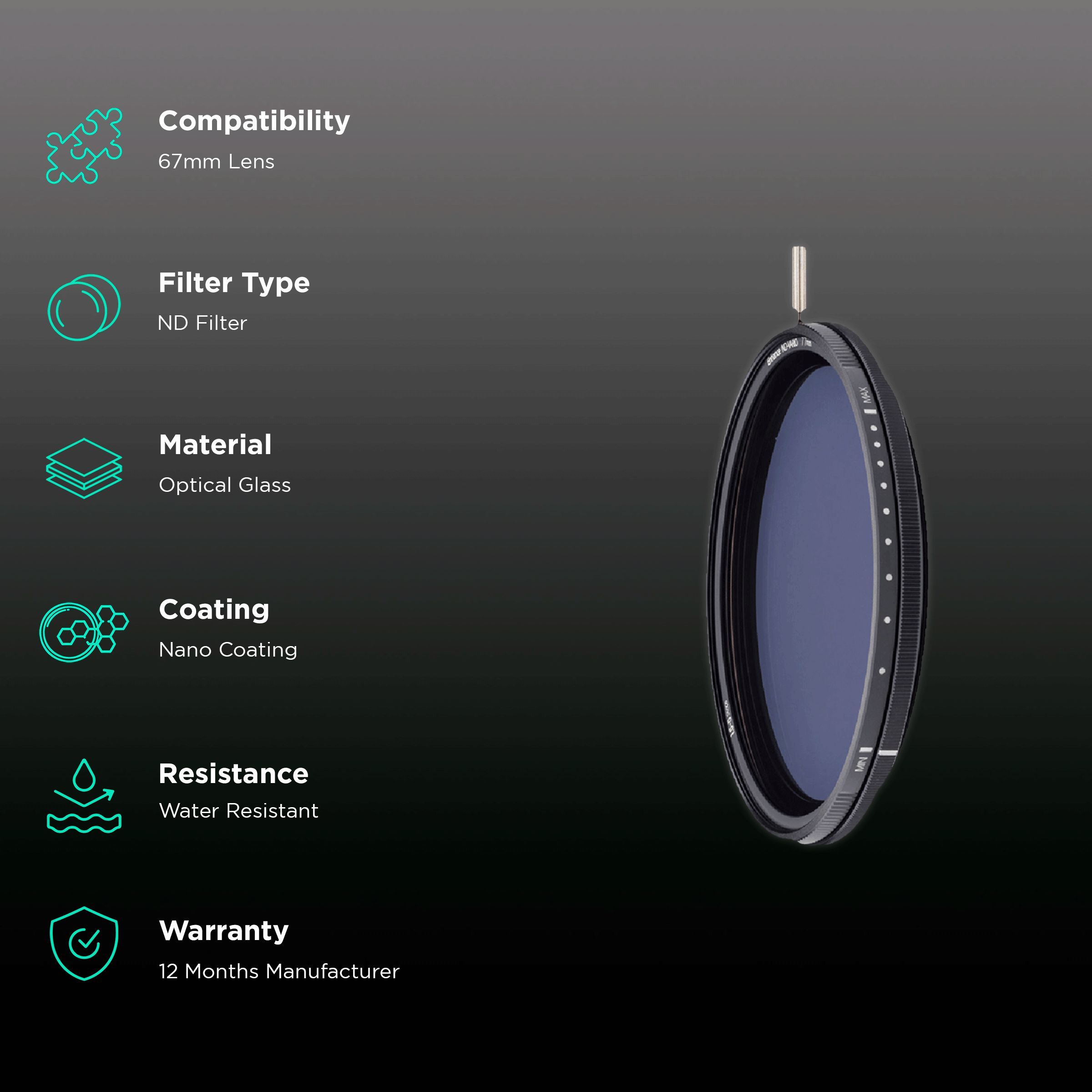 NiSi ND-Vario Pro 67mm Camera Lens Neutral Density Filter (1.5-5/5-9 Stops)_2