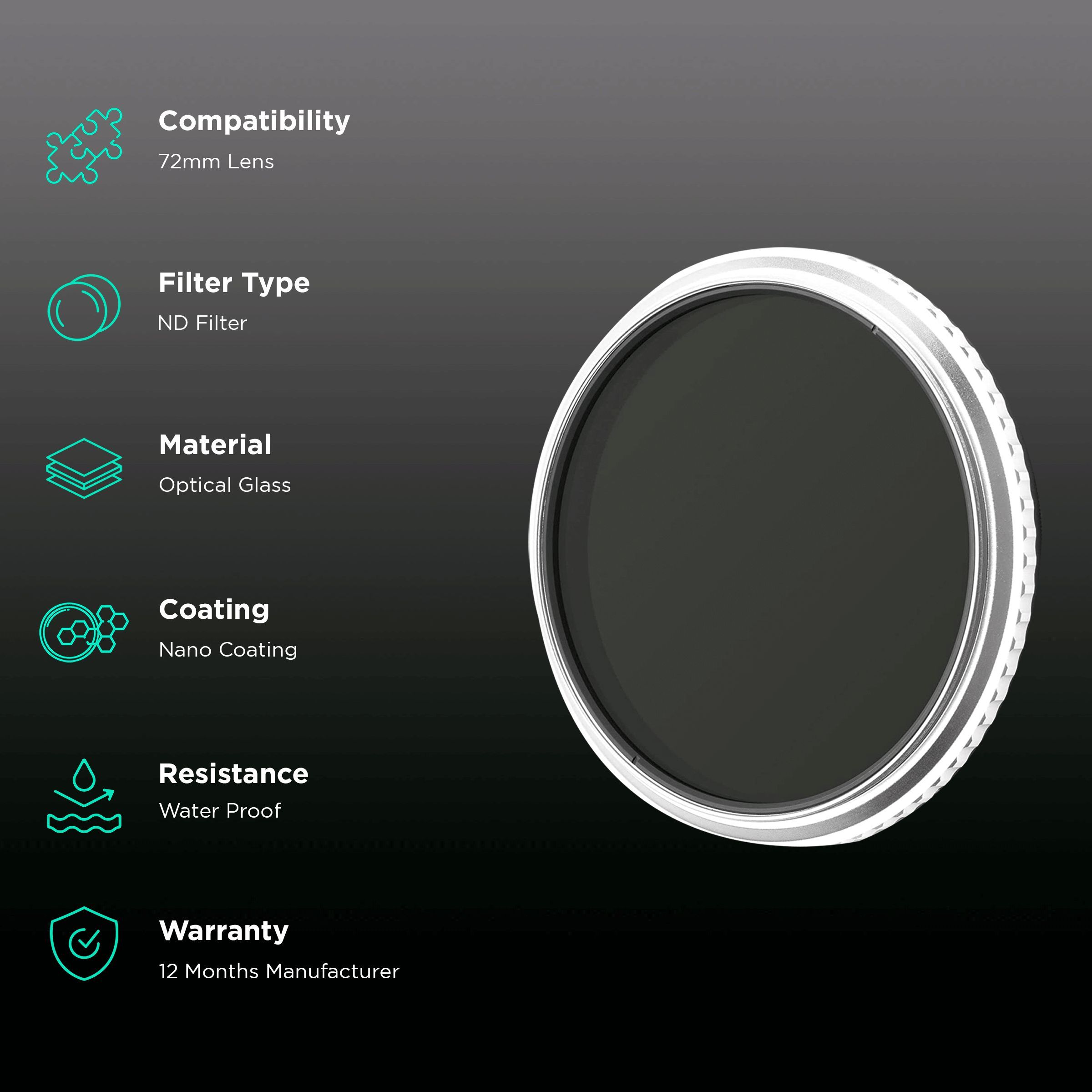 NiSi ND-Vario Pro 72mm Camera Lens Neutral Density Filter (1.5-5/5-9 Stops)_2