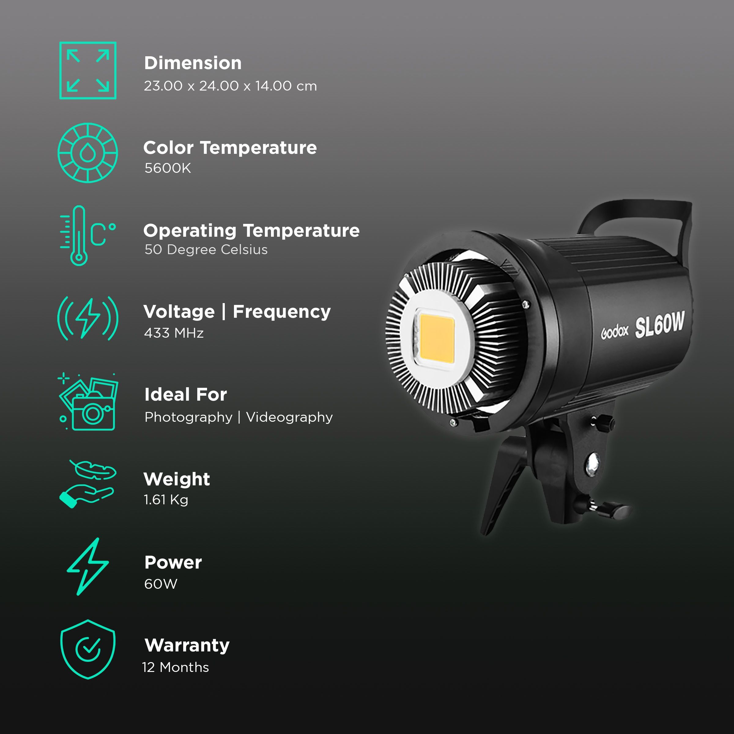 Godox SL60 LED Video Light for Photography & Videography (Large LCD Panel) Godox SL60 LED Video Light for Photography & Videography (Large LCD Panel)_3