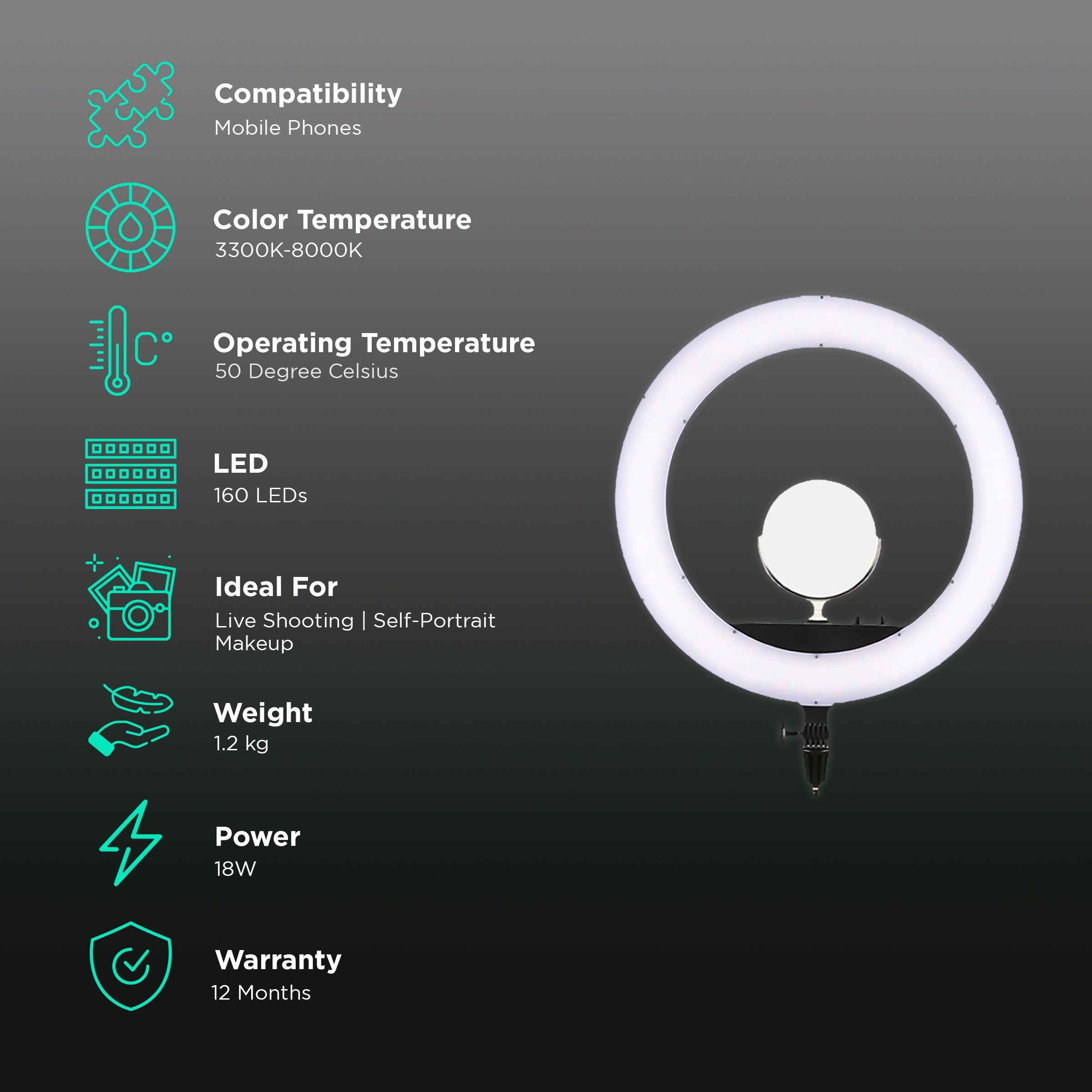 Godox LR160 Ring Light with Mirror for Live Shooting, Self-Portrait & Makeup (Bi-Color) Godox LR160 Ring Light with Mirror for Live Shooting, Self-Portrait & Makeup (Bi-Color)_3