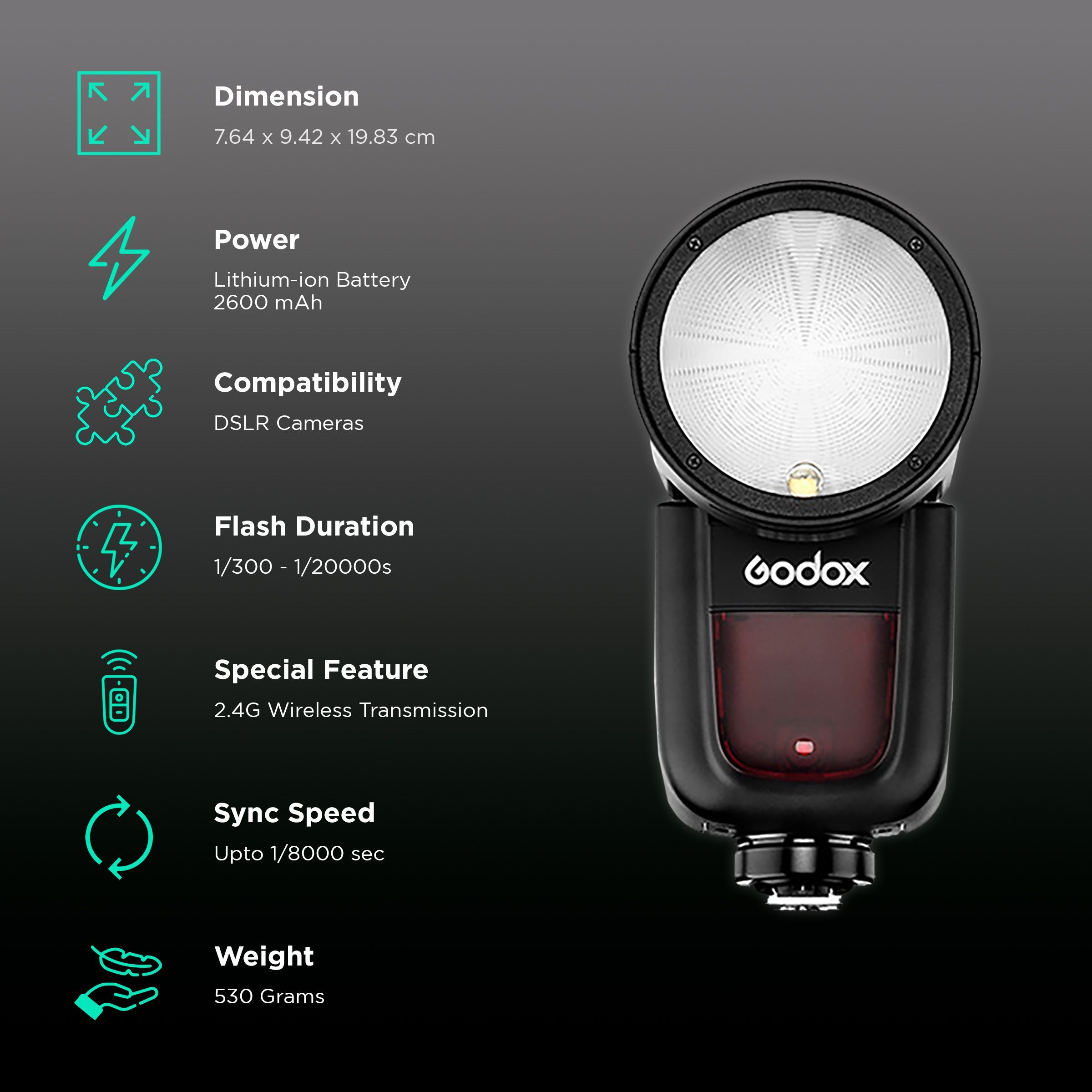 Godox V1-C Camera Flash for Canon EOS Series (Quick Lock Hot Shoe)_2