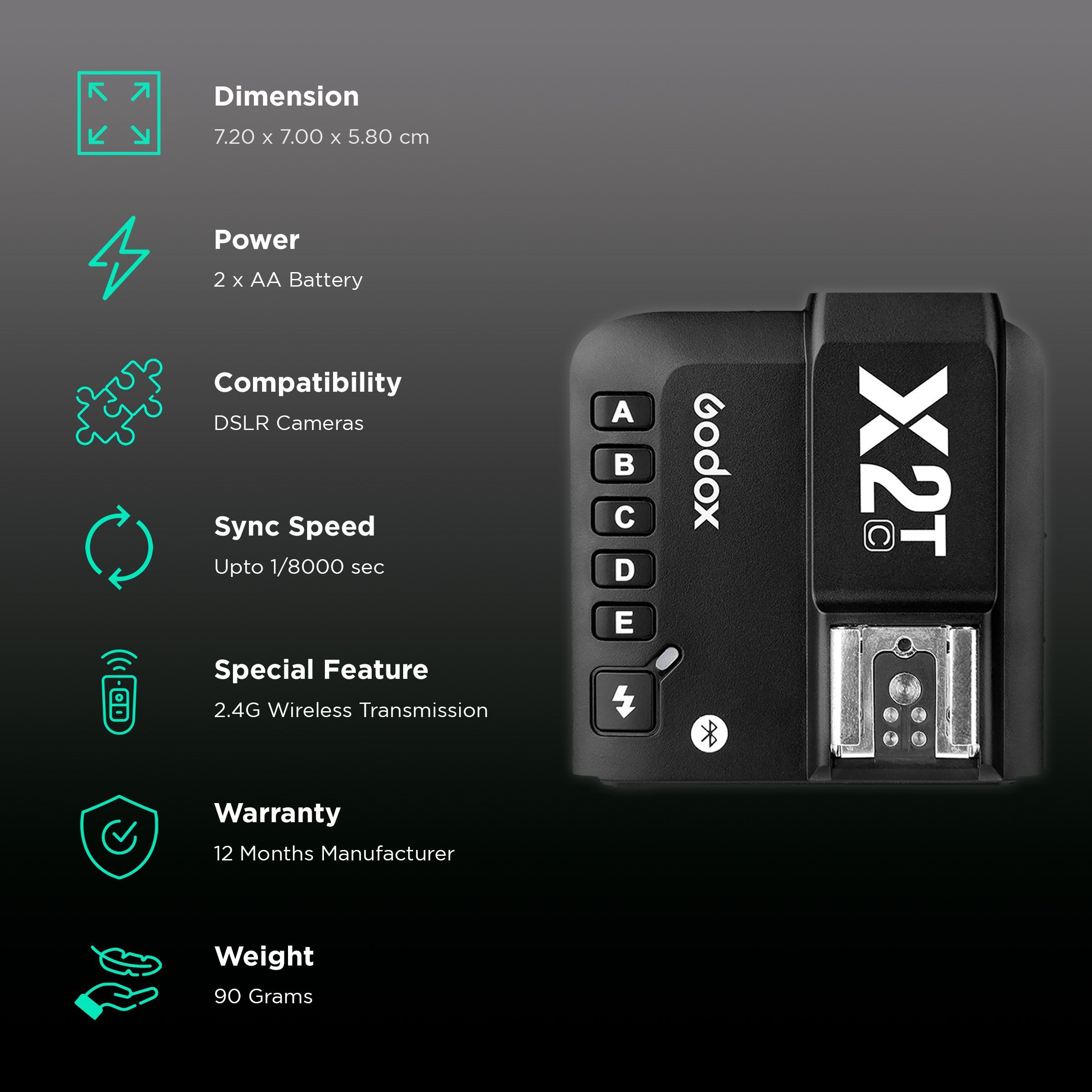 Godox X2T-C Wireless Flash Trigger for Canon EOS Series (Quick Lock Hot Shoe)_2