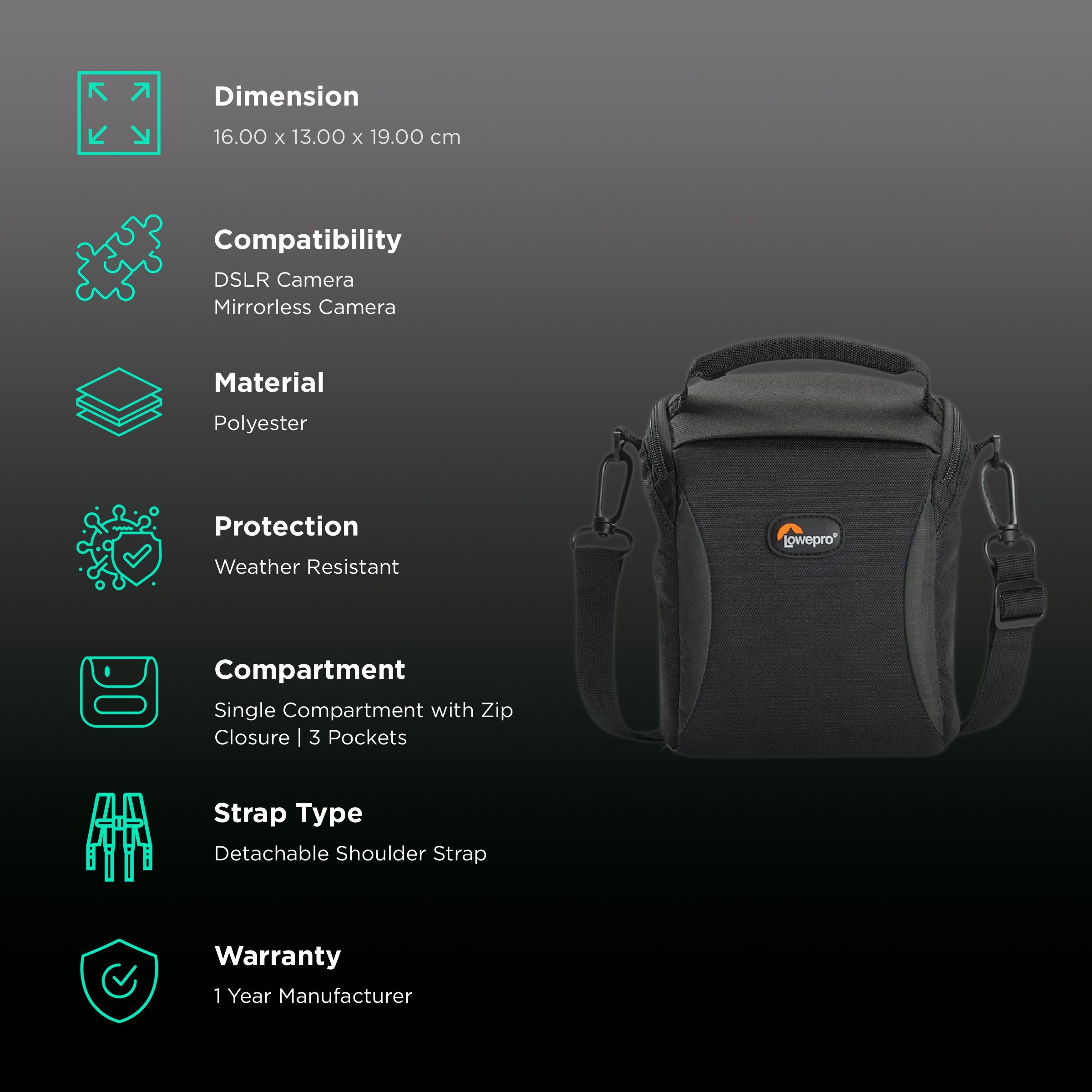 Lowepro Format 120 Shoulder Camera Bag for DSLR/Mirrorless Camera (Lightweight Weather Resistant Fabric, Black)_2