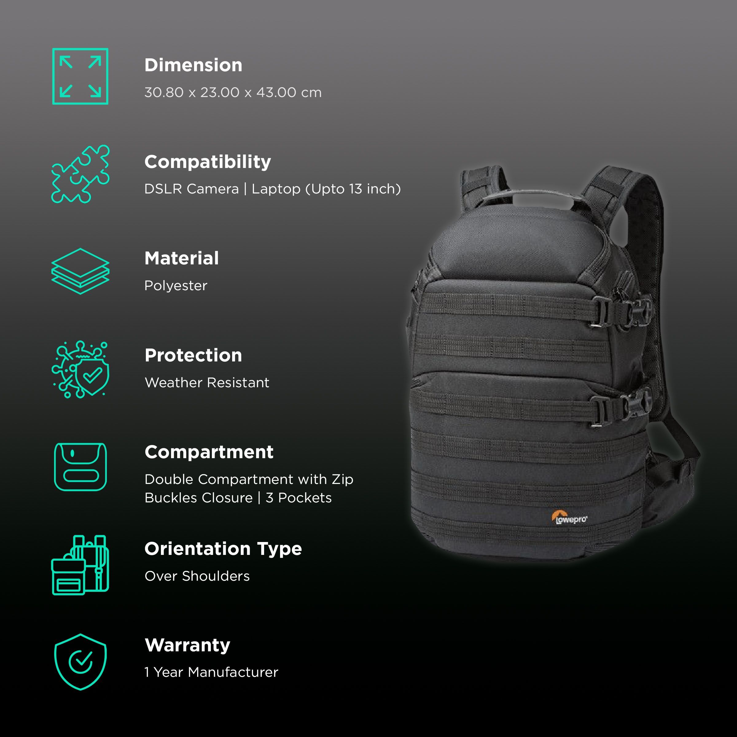 Lowepro ProTactic 350 AW Backpack Camera Bag for DSLR (MaxFit System Dividers, Black) Lowepro ProTactic 350 AW Backpack Camera Bag for DSLR (MaxFit System Dividers, Black)_2