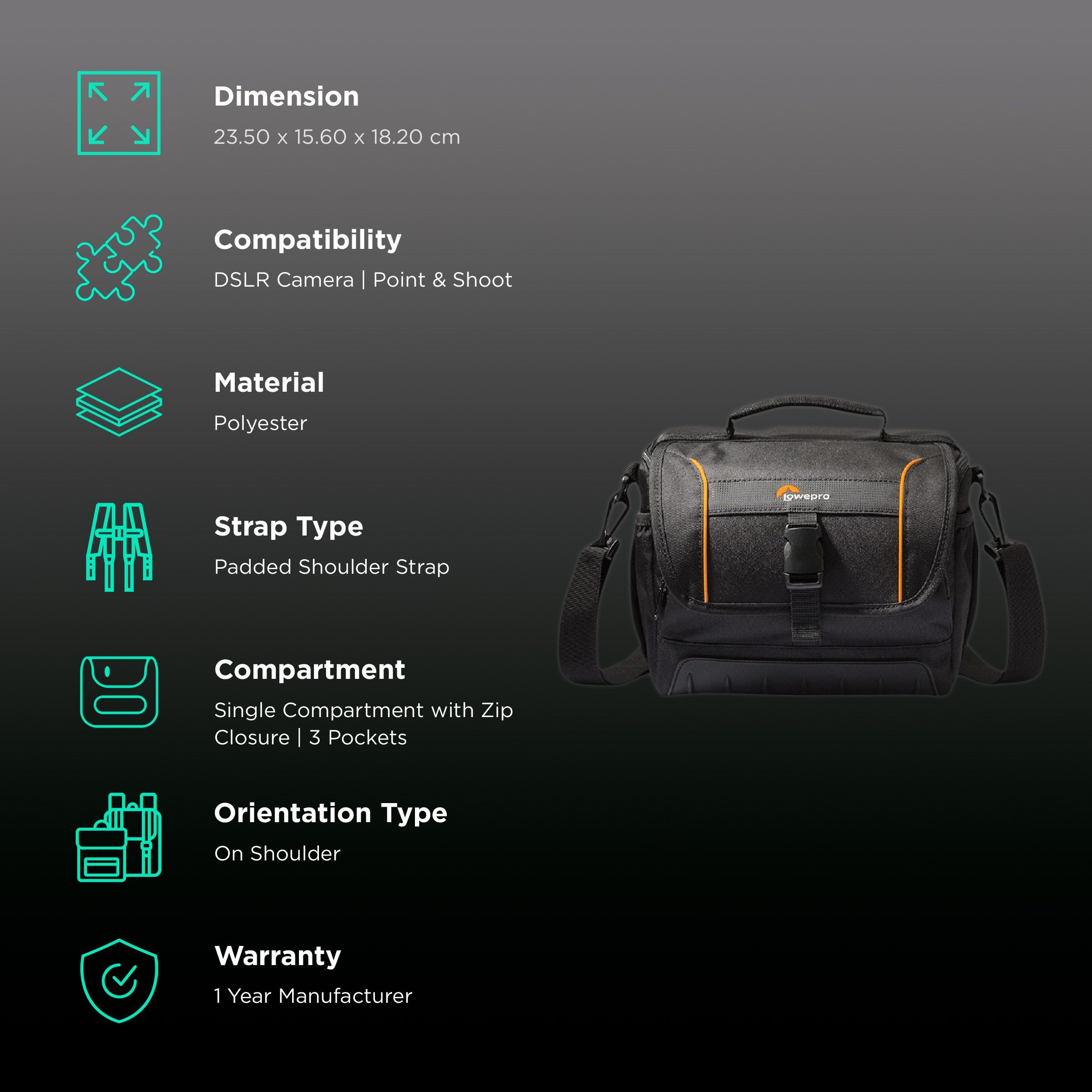 Lowepro Adventura SH 160 II Shoulder Camera Bag for DSLR/Point and Shoot Camera (Built-in Belt Loop, Black)_2