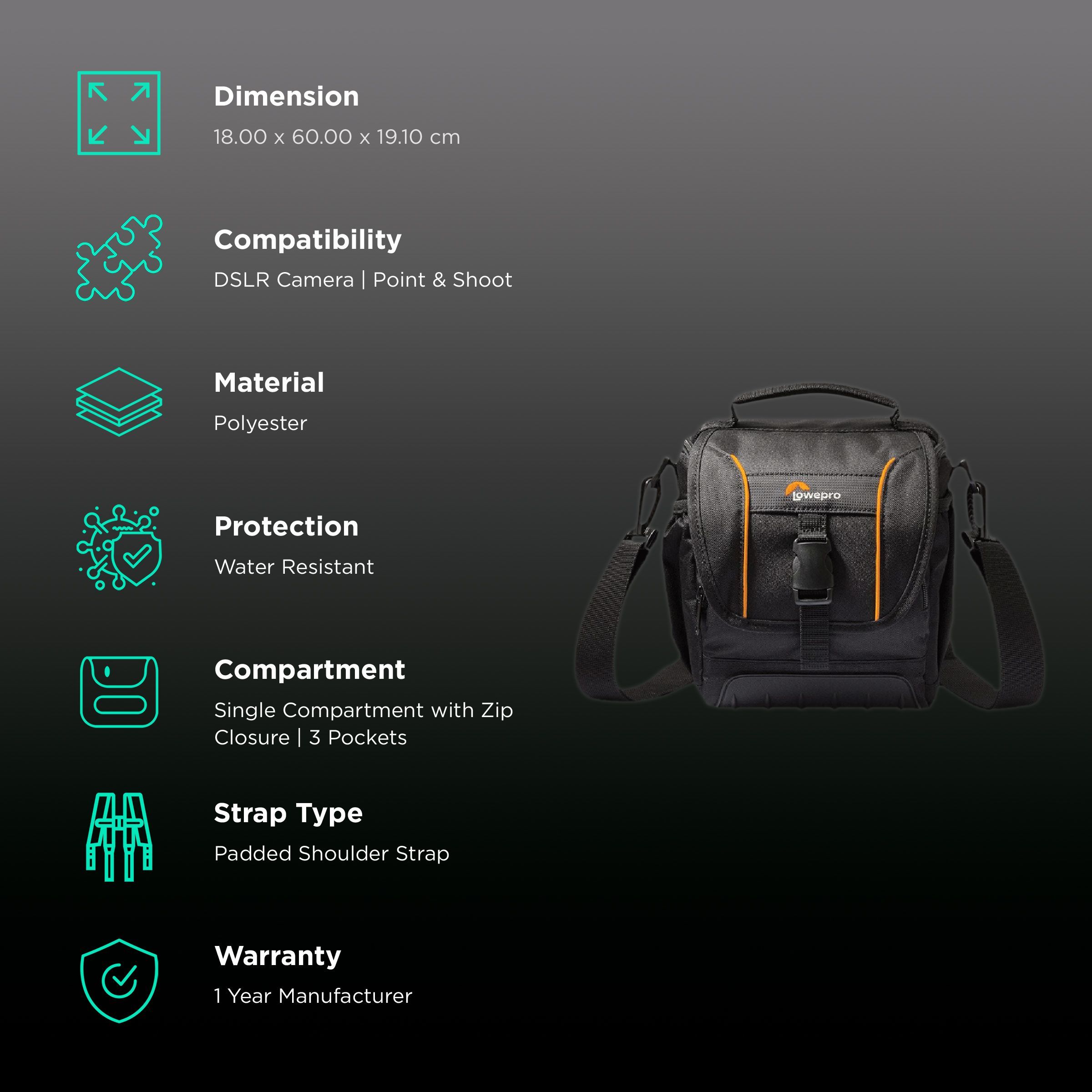 Lowepro Adventura SH 140 II Water Resistant Shoulder Camera Bag for DSLR/Point and Shoot Camera (Padded Shoulder Strap, Black)_2