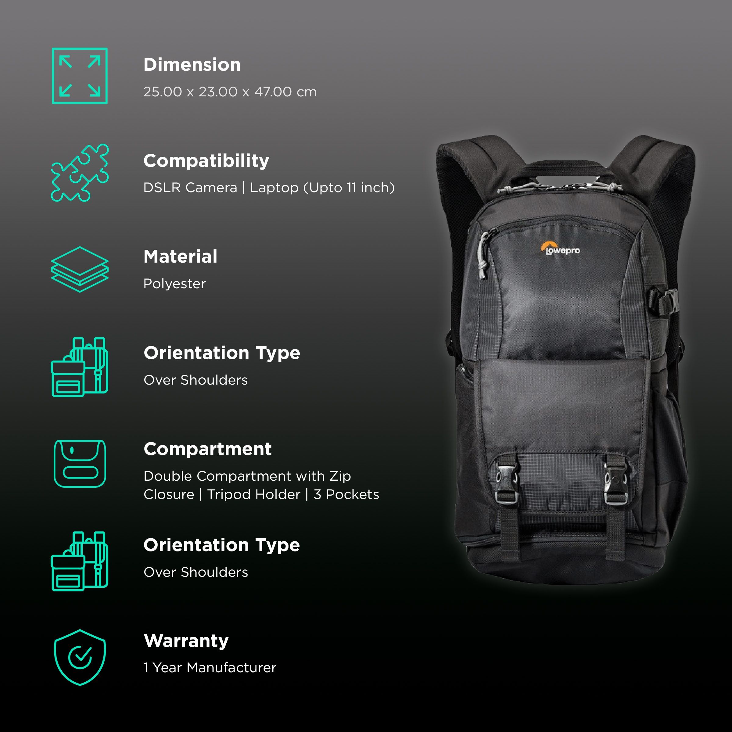 Lowepro Fastpack BP 150 AW II Backpack Camera Bag for DSLR (Tripod Holder, Black)_2