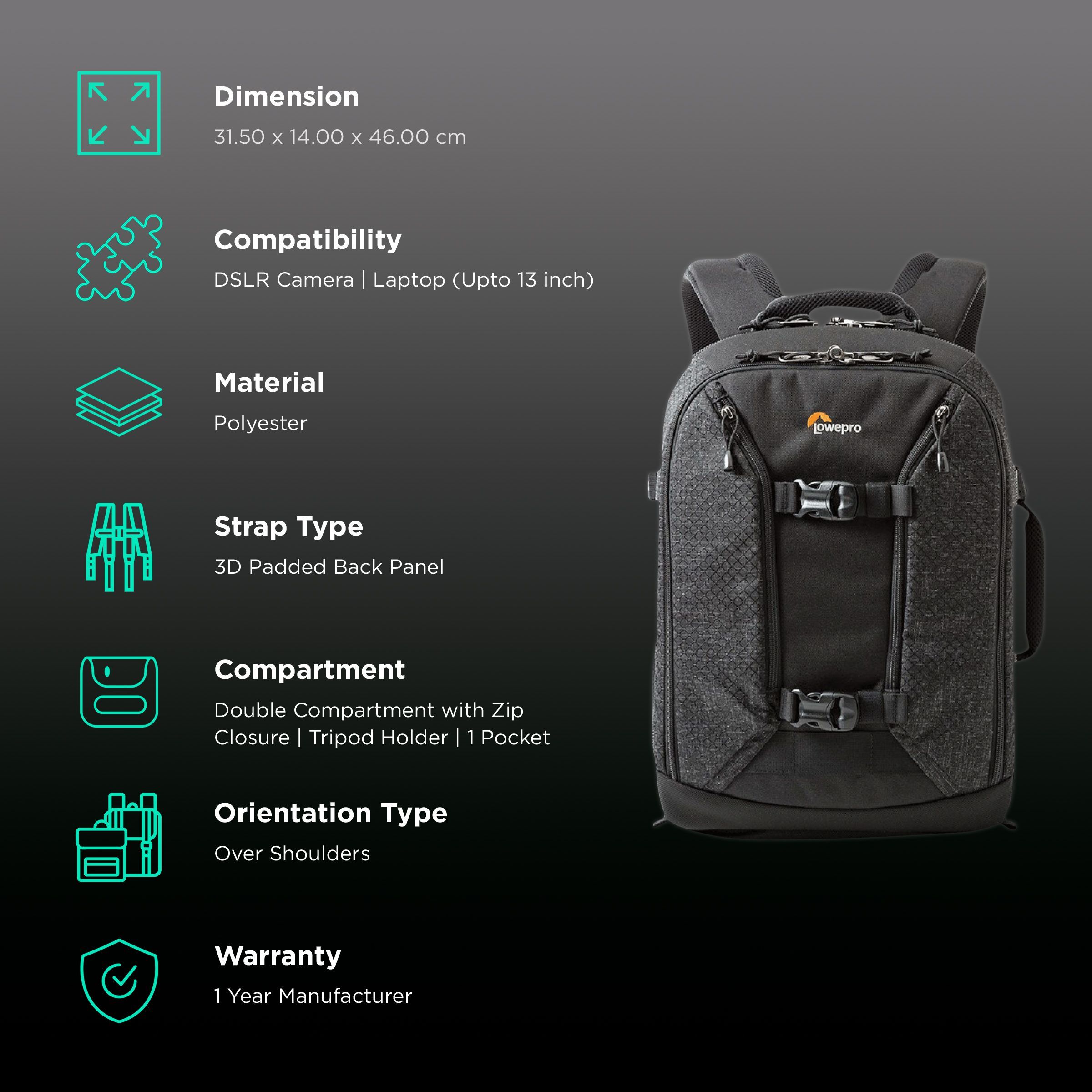 Lowepro Pro Runner BP 350 AW II Backpack Camera Bag for DSLR (Tripod Holder, Black)_2