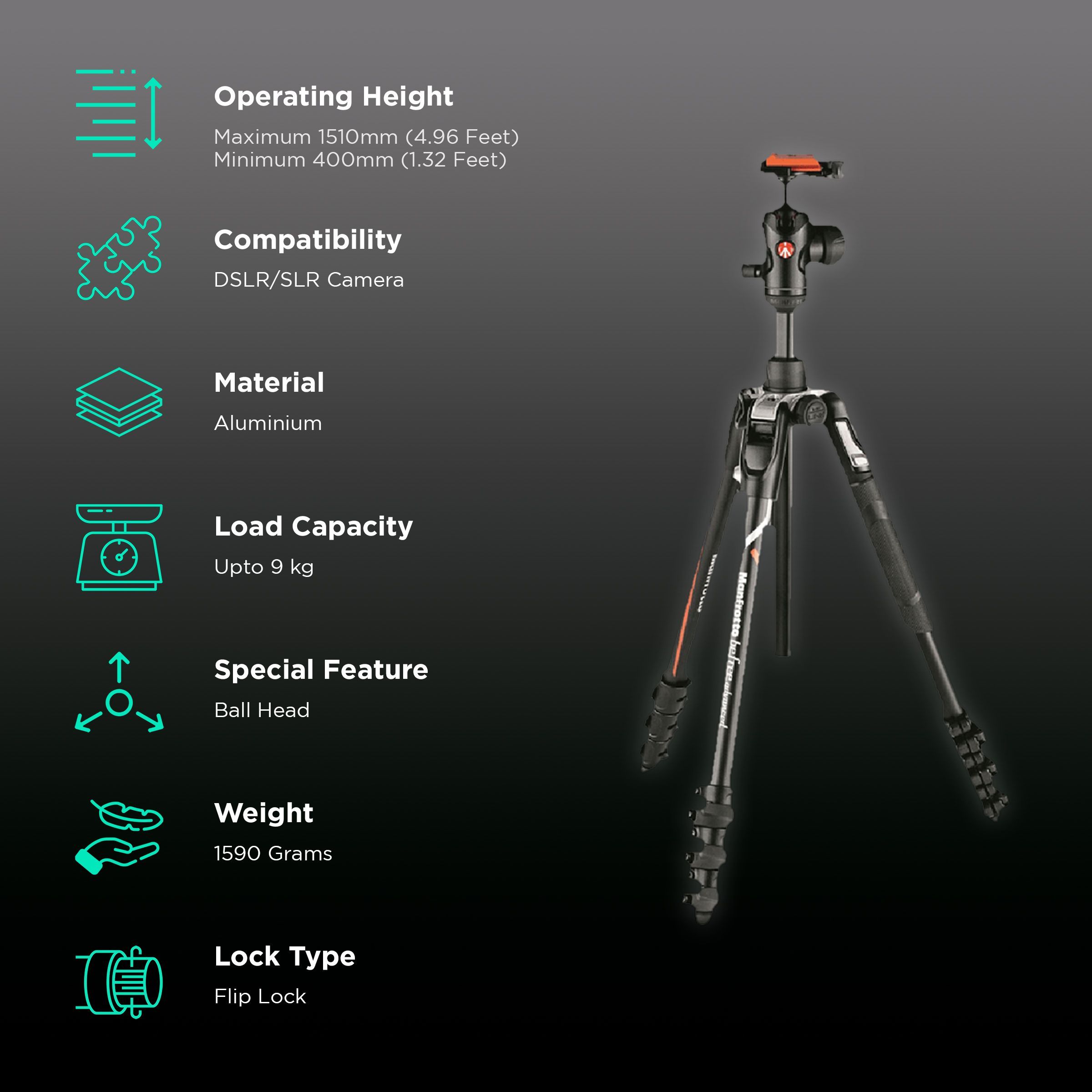Manfrotto Befree-Advanced 151cm Adjustable Tripod for Camera (360 Degree Panoramic Rotation, Black) Manfrotto Befree-Advanced 151cm Adjustable Tripod for Camera (360 Degree Panoramic Rotation, Black)_2